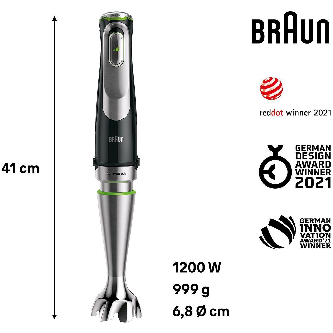 Blender de mână BRAUN MultiQuick 9 MQ9187XLI – 0X22111376, 1000~1200W (variabilă și Pulse), Lame ActiveBlade, Active PowerDrive, iMode, Advanced SmartSpeed, SplashControl, EasyClick Plus, Premium Black