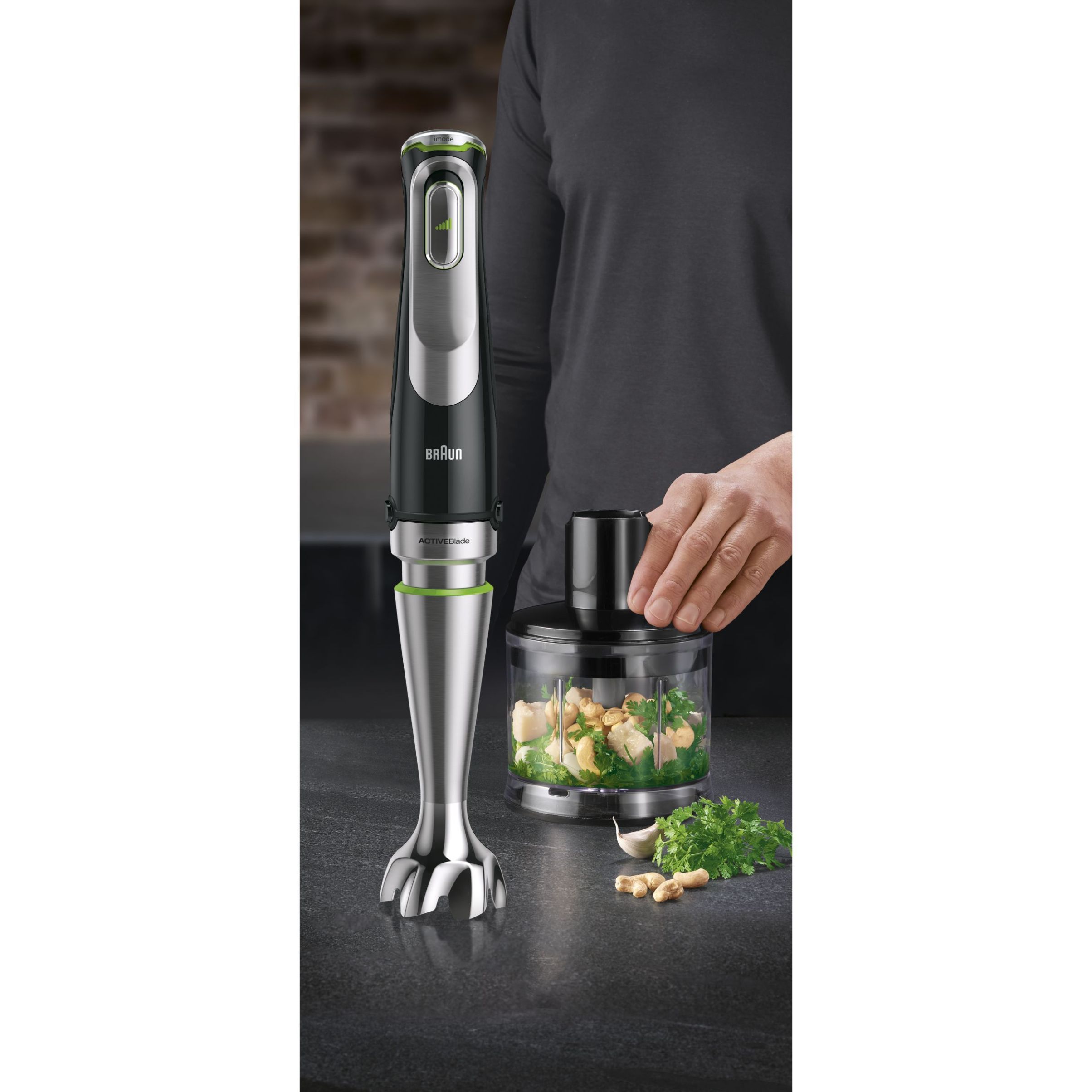 Blender de mână BRAUN MultiQuick 9 MQ9187XLI – 0X22111376, 1000~1200W (variabilă și Pulse), Lame ActiveBlade, Active PowerDrive, iMode, Advanced SmartSpeed, SplashControl, EasyClick Plus, Premium Black