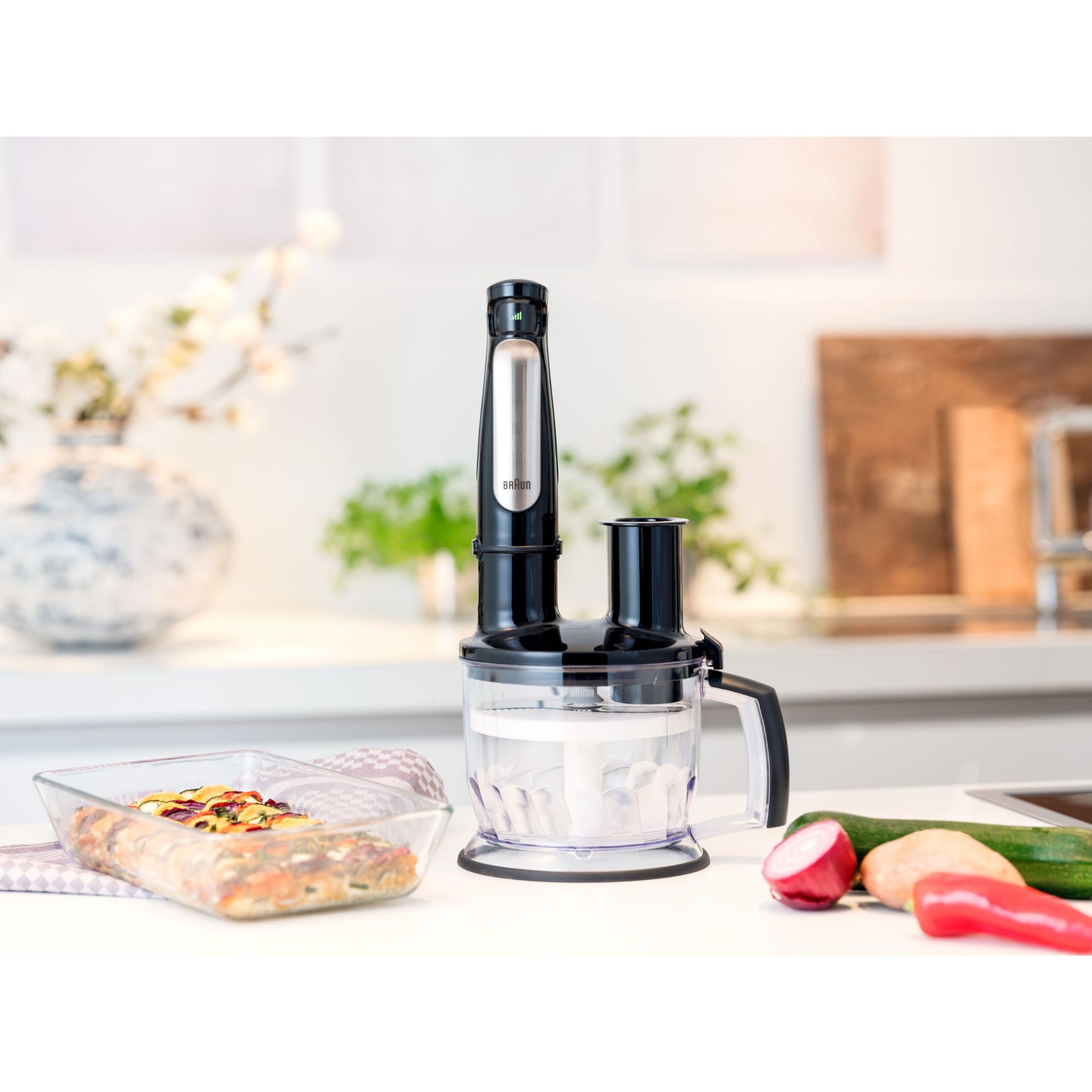 Blender de mână BRAUN MultiQuick 7 MQ7087X – 0X22111291, 1000W (viteză variabilă), Pahar gradat 0.6l, Procesor alimente 1.5l, Tocator 0.35l, Accesoriu piure, Tel