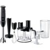 Blender de mână BRAUN MultiQuick 5 Vario MQ5277BK – 0X22111347  1000W (21 trepte și Turbo)  Picior inox  Procesor de alimente 1.5l  Tel  Pahar gradat (600ml)  Accesoriu piure  Cablu 1.20m  Premium Black