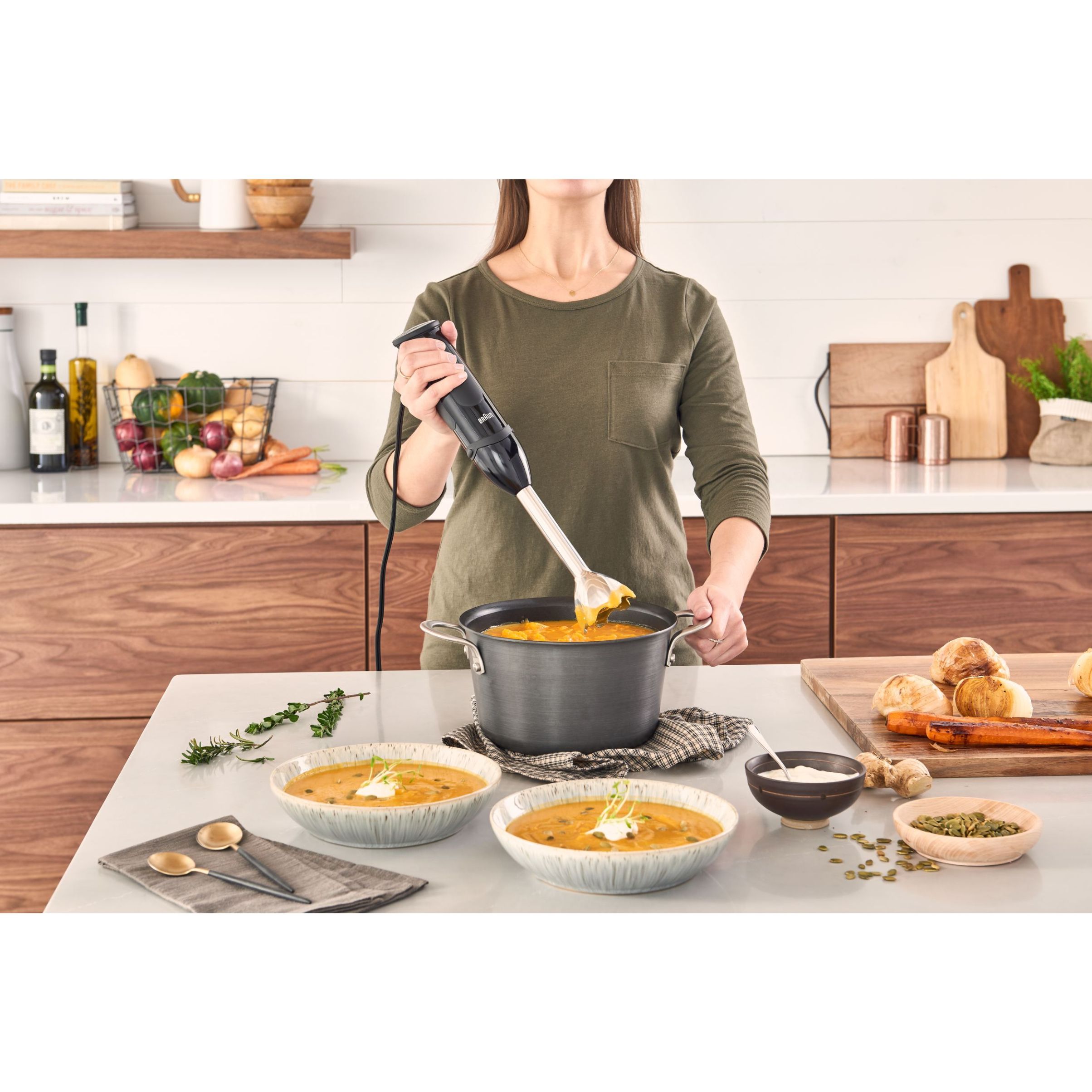 Blender de mână BRAUN MultiQuick 5 Vario MQ5277BK – 0X22111347, 1000W (21 trepte și Turbo), Picior inox, Procesor de alimente 1.5l, Tel, Pahar gradat (600ml), Accesoriu piure, Cablu 1.20m, Premium Black