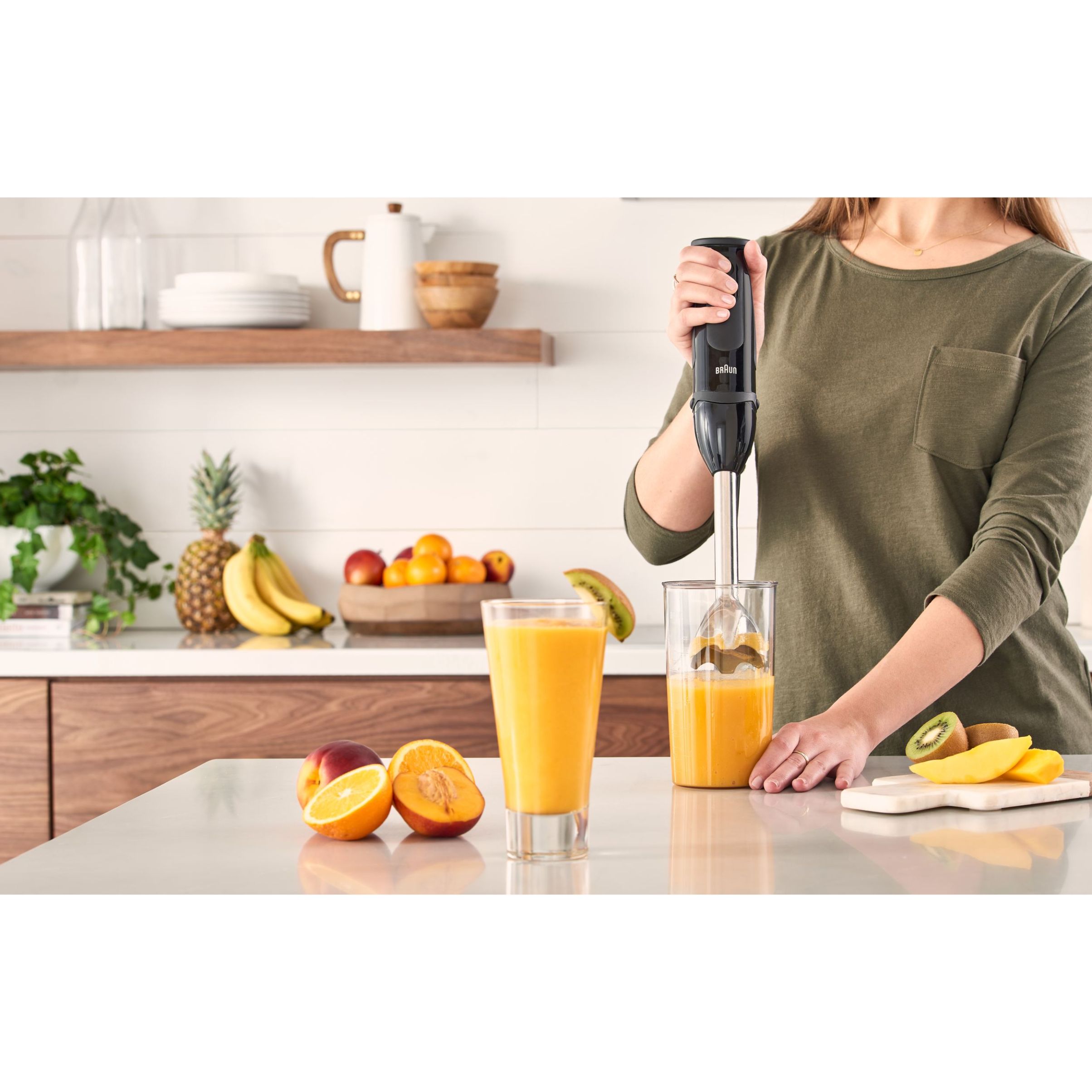 Blender de mână BRAUN MultiQuick 5 Vario MQ5277BK – 0X22111347, 1000W (21 trepte și Turbo), Picior inox, Procesor de alimente 1.5l, Tel, Pahar gradat (600ml), Accesoriu piure, Cablu 1.20m, Premium Black