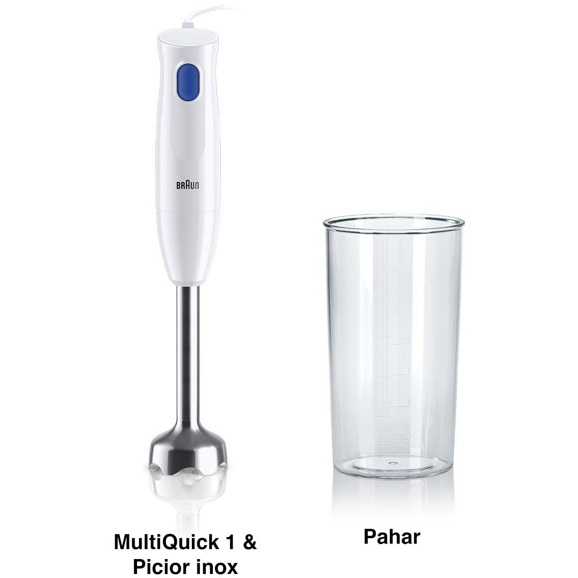 Blender de mână BRAUN MultiQuick 1 MQ10.001MWH – 0X22111470, 450W (1 viteză), Pahar gradat 0.6L, Easy Twist, Fără BPA, Cablu 1.2m