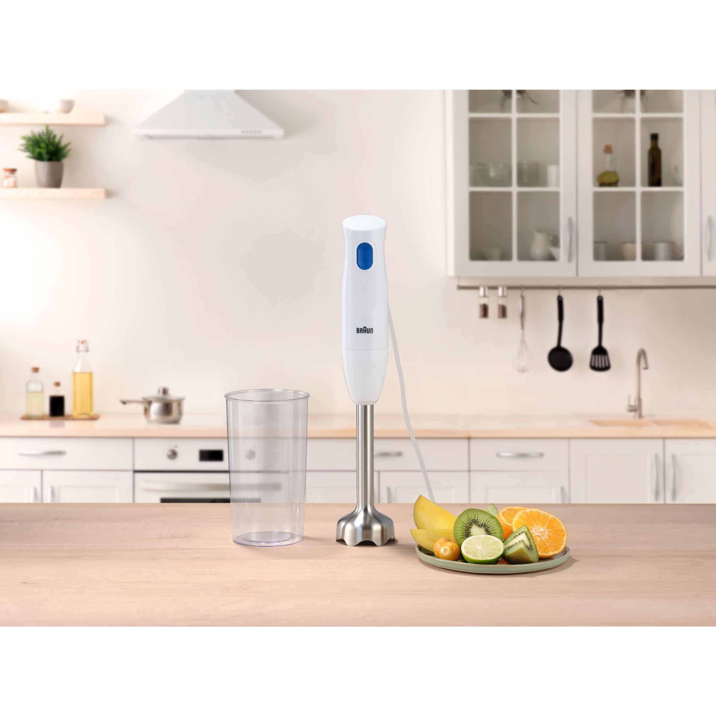 Blender de mână BRAUN MultiQuick 1 MQ10.001MWH – 0X22111470, 450W (1 viteză), Pahar gradat 0.6L, Easy Twist, Fără BPA, Cablu 1.2m