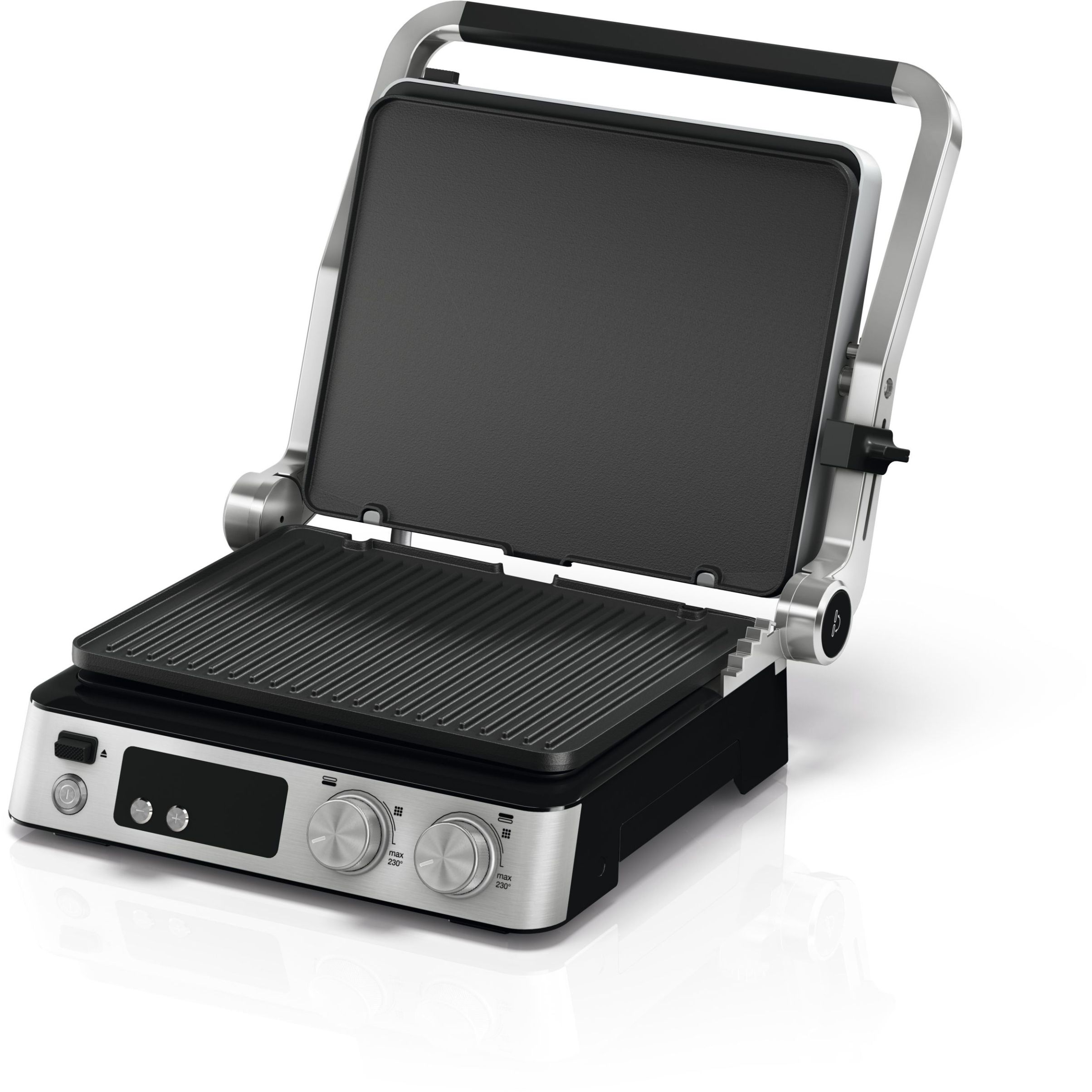 Grătar electric BRAUN MultiGrill 7 CG7044 – 0X17900002, 2000W, 1 placă grill, 1 placă griddle, 2 plăci waffle, Cupă dozare, 365x315x173mm, Oțel inoxidabil/Argintiu