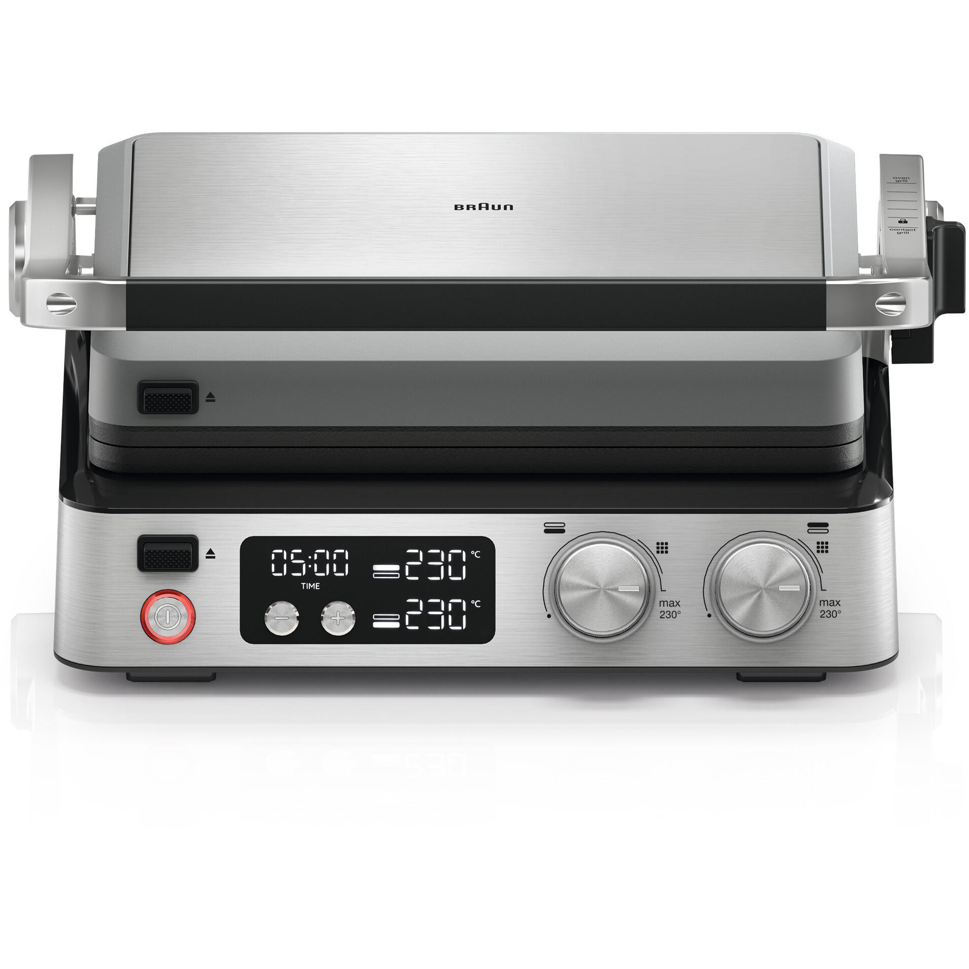 Grătar electric BRAUN MultiGrill 7 CG7044 – 0X17900002, 2000W, 1 placă grill, 1 placă griddle, 2 plăci waffle, Cupă dozare, 365x315x173mm, Oțel inoxidabil/Argintiu