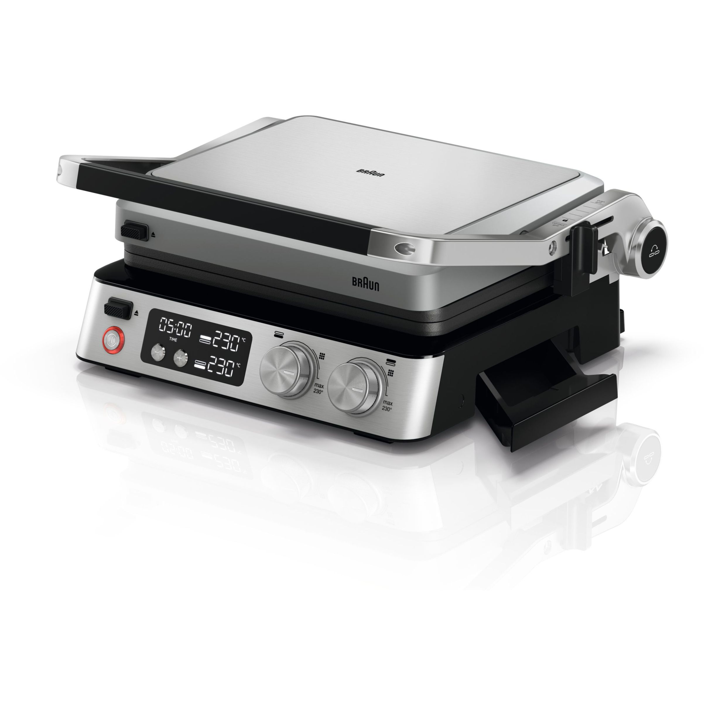 Grătar electric BRAUN MultiGrill 7 CG7044 – 0X17900002, 2000W, 1 placă grill, 1 placă griddle, 2 plăci waffle, Cupă dozare, 365x315x173mm, Oțel inoxidabil/Argintiu