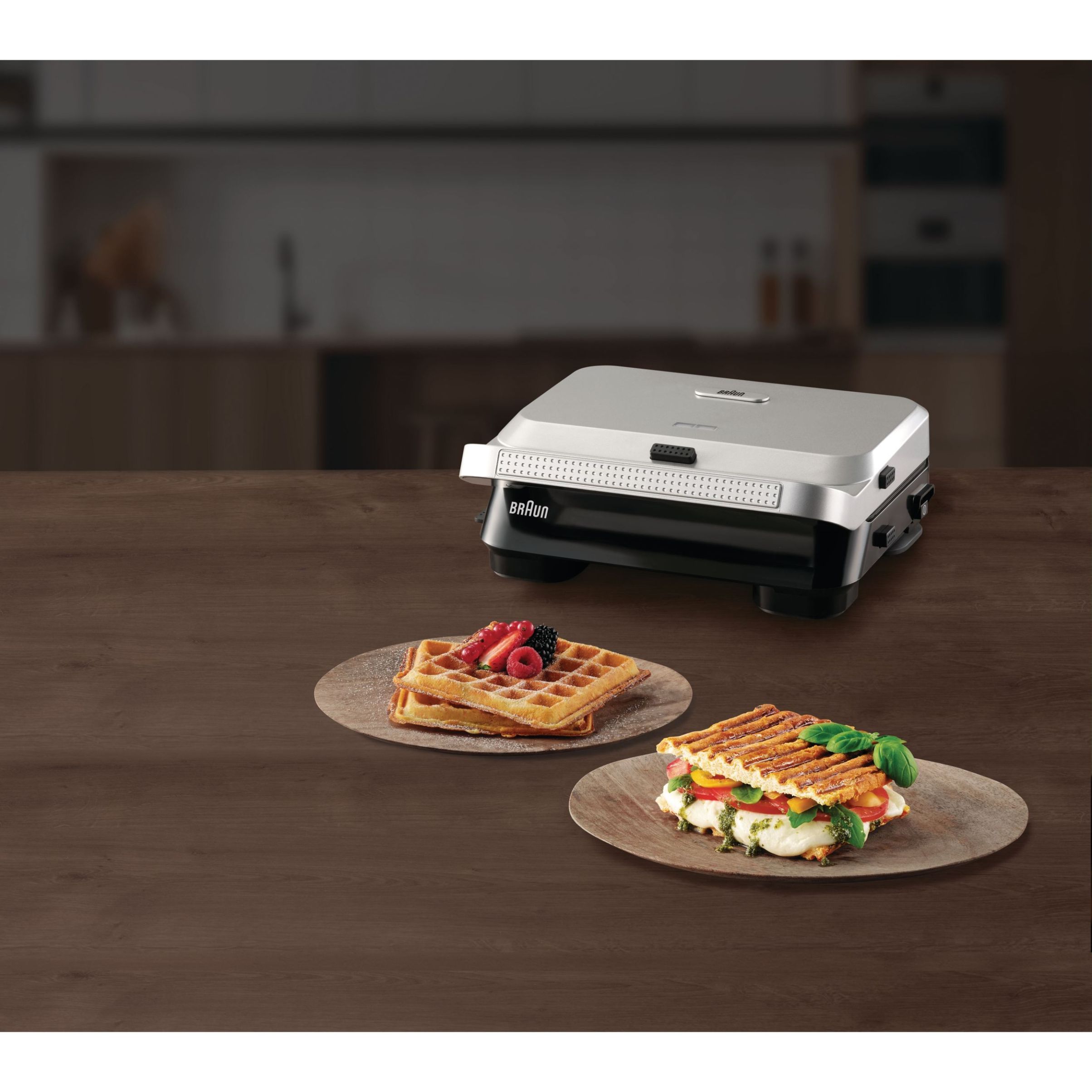 Sandwich maker BRAUN SnackMaker 5  SM5006 – 0X23100003, 800W,  1 set plăci waffle, 1 set plăci grill, Negru argintiu