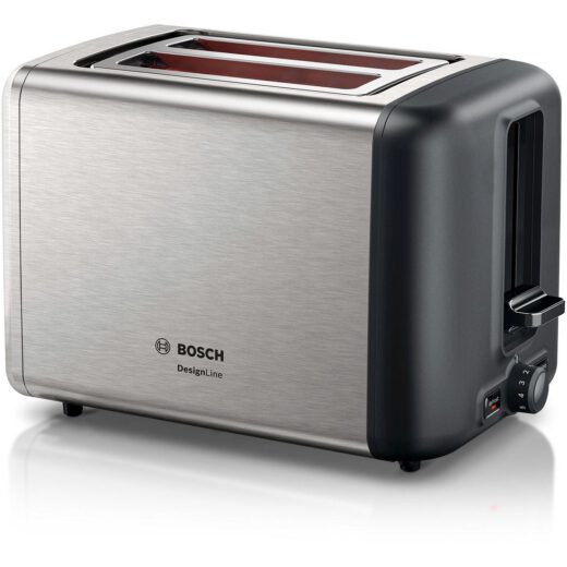Prăjitor de pâine BOSCH DesignLine TAT3P420  820-970W  2 sloturi  Dezghețare  Încălzire  Grătar chifle  High Lift  Buton STOP  Senzor electronic pentru prăjire uniformă  Stainless Steel and Black