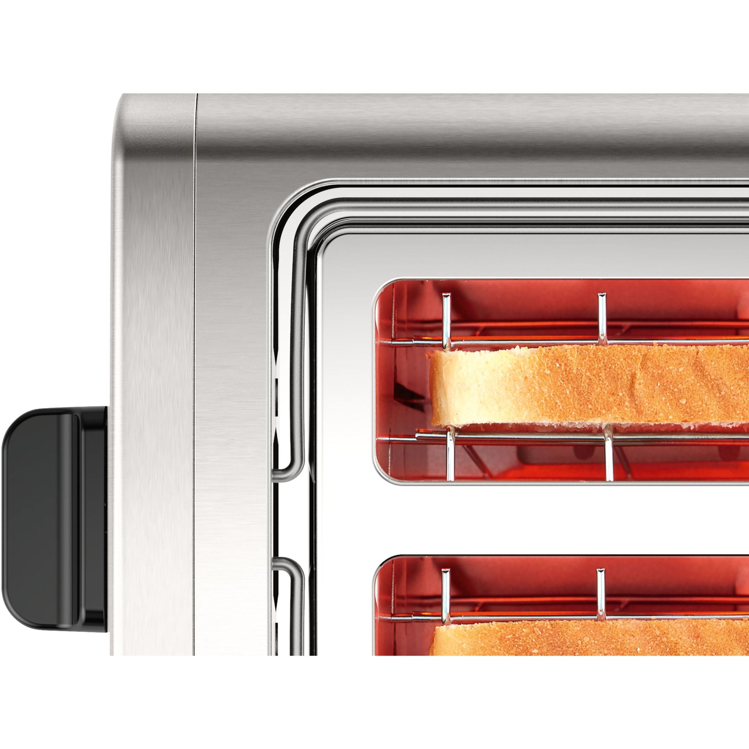 Prăjitor de pâine BOSCH DesignLine TAT3P420, 820-970W, 2 sloturi, Dezghețare, Încălzire, Grătar chifle, High Lift, Buton STOP, Senzor electronic pentru prăjire uniformă, Stainless Steel and Black