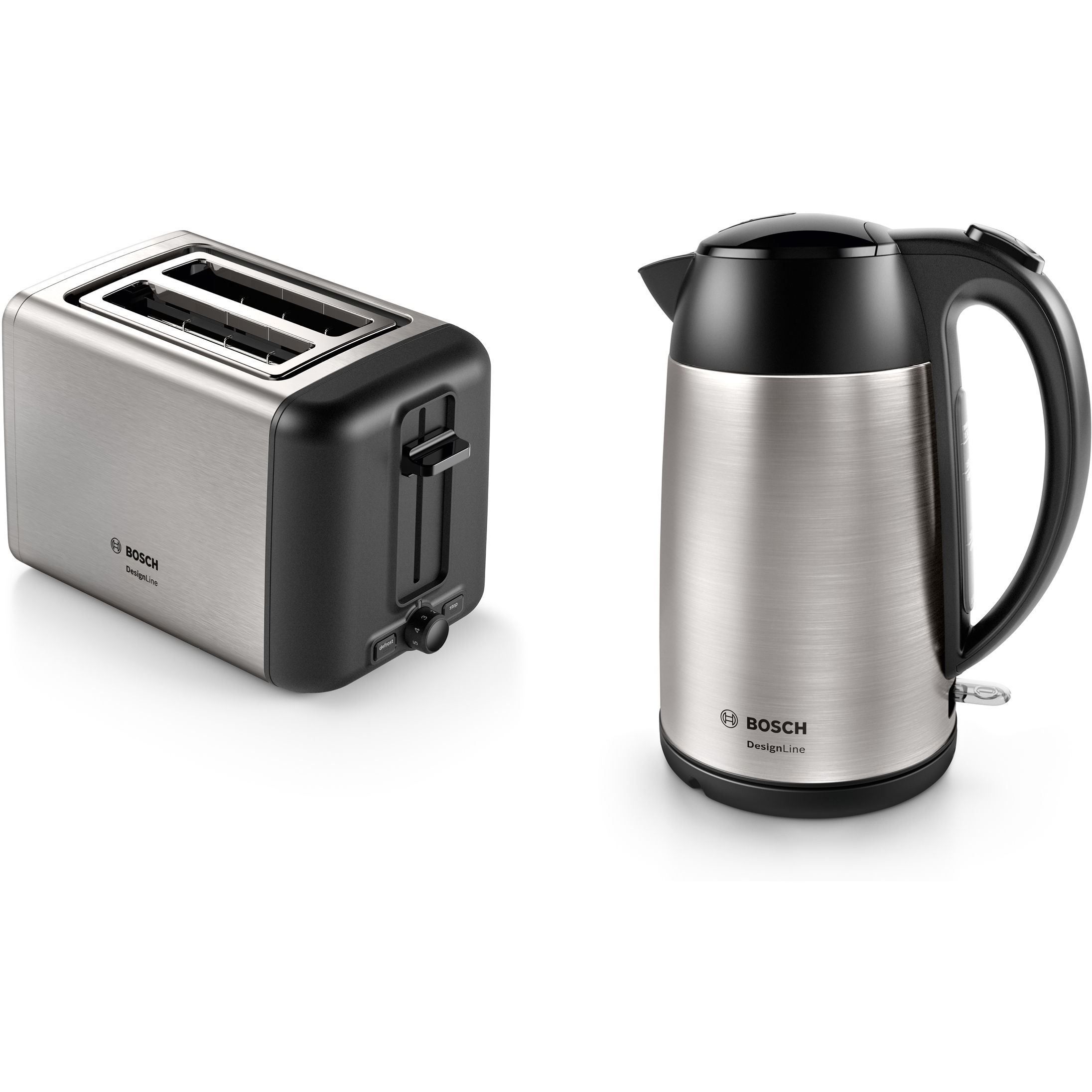 Prăjitor de pâine BOSCH DesignLine TAT3P420, 820-970W, 2 sloturi, Dezghețare, Încălzire, Grătar chifle, High Lift, Buton STOP, Senzor electronic pentru prăjire uniformă, Stainless Steel and Black