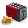Prăjitor de pâine compact BOSCH DesignLine TAT4P424, 820~970W (6 trepte), 2 fante, Dezghețare, Încălzire, High Lift, Grătar integrat pliabil, Buton STOP,  Centrare automată, Deep Red Crystal