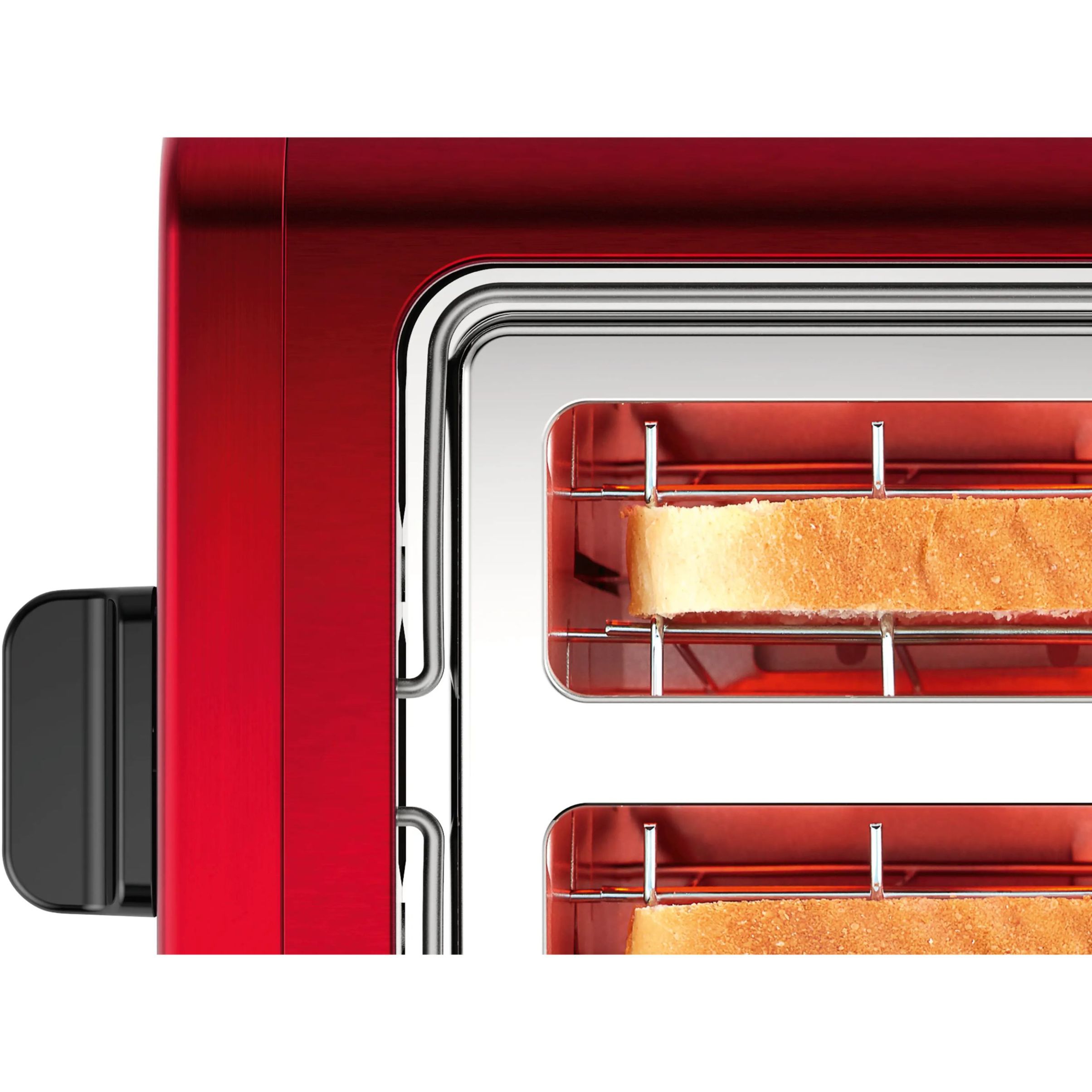 Prăjitor de pâine compact BOSCH DesignLine TAT4P424, 820~970W (6 trepte), 2 fante, Dezghețare, Încălzire, High Lift, Grătar integrat pliabil, Buton STOP,  Centrare automată, Deep Red Crystal