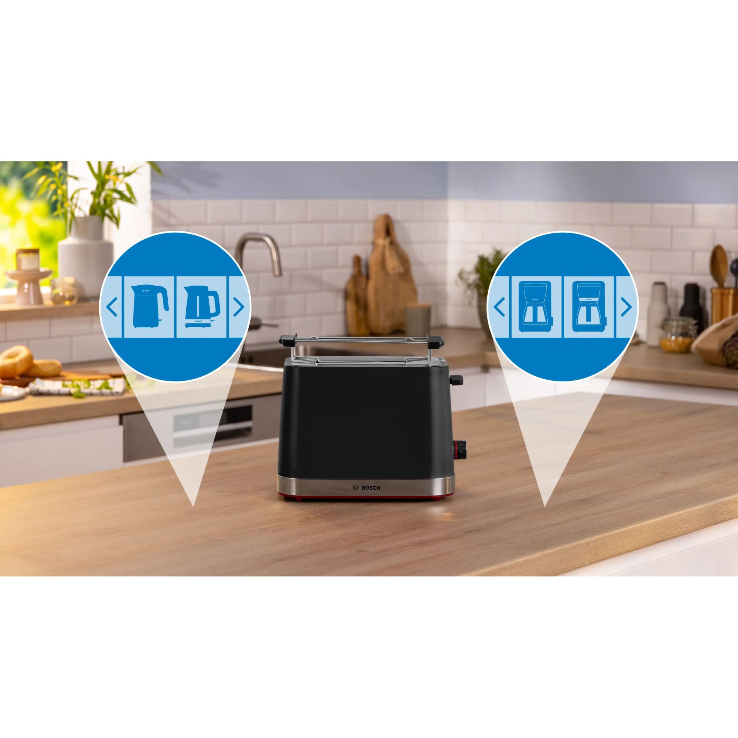 Prăjitor pâine compact BOSCH MyMoment TAT4M223, 2 sloturi, Dezghețare, Încălzire, High Lift, Negru