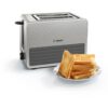 Prăjitor de pâine compact BOSCH TAT7S25, 860~1050W (6 trepte), 2 fante, Dezghețare, Încălzire, High Lift, Grătar chifle integrat, Buton STOP, Centrare automată, Oprire automată, Graphite