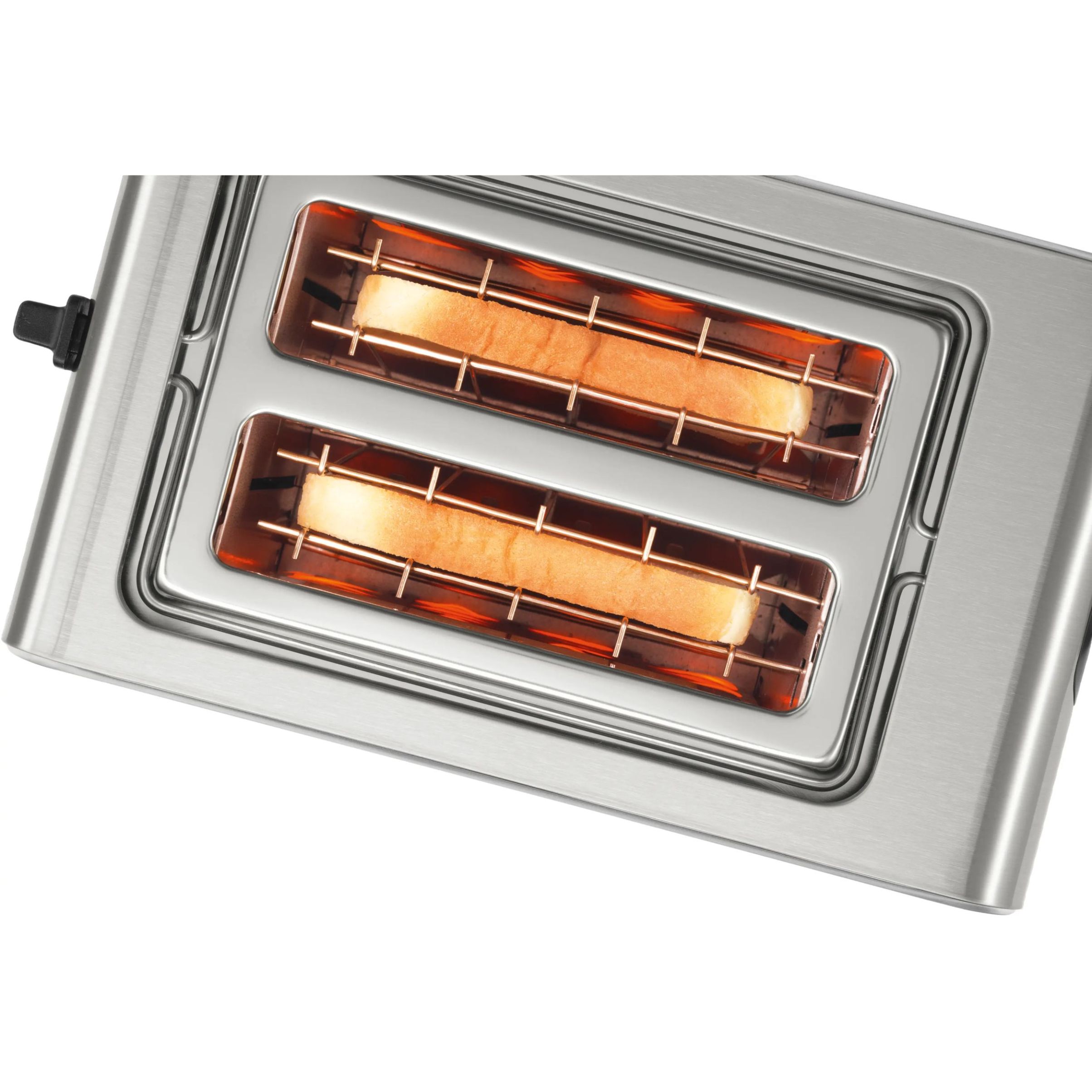 Prăjitor de pâine compact BOSCH TAT7S25, 860~1050W (6 trepte), 2 fante, Dezghețare, Încălzire, High Lift, Grătar chifle integrat, Buton STOP, Centrare automată, Oprire automată, Graphite