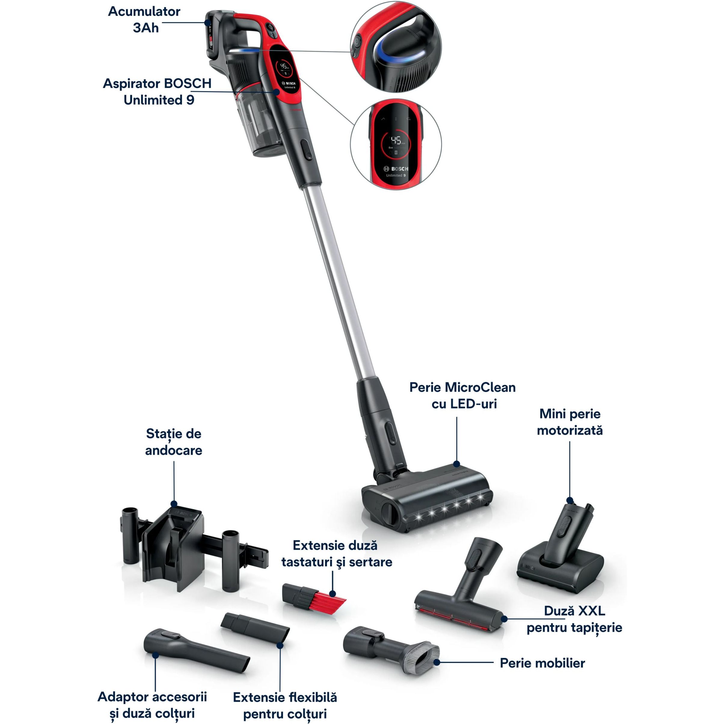 Aspirator vertical BOSCH Serie 9 Unlimited ProAnimal BBS931PET, Red