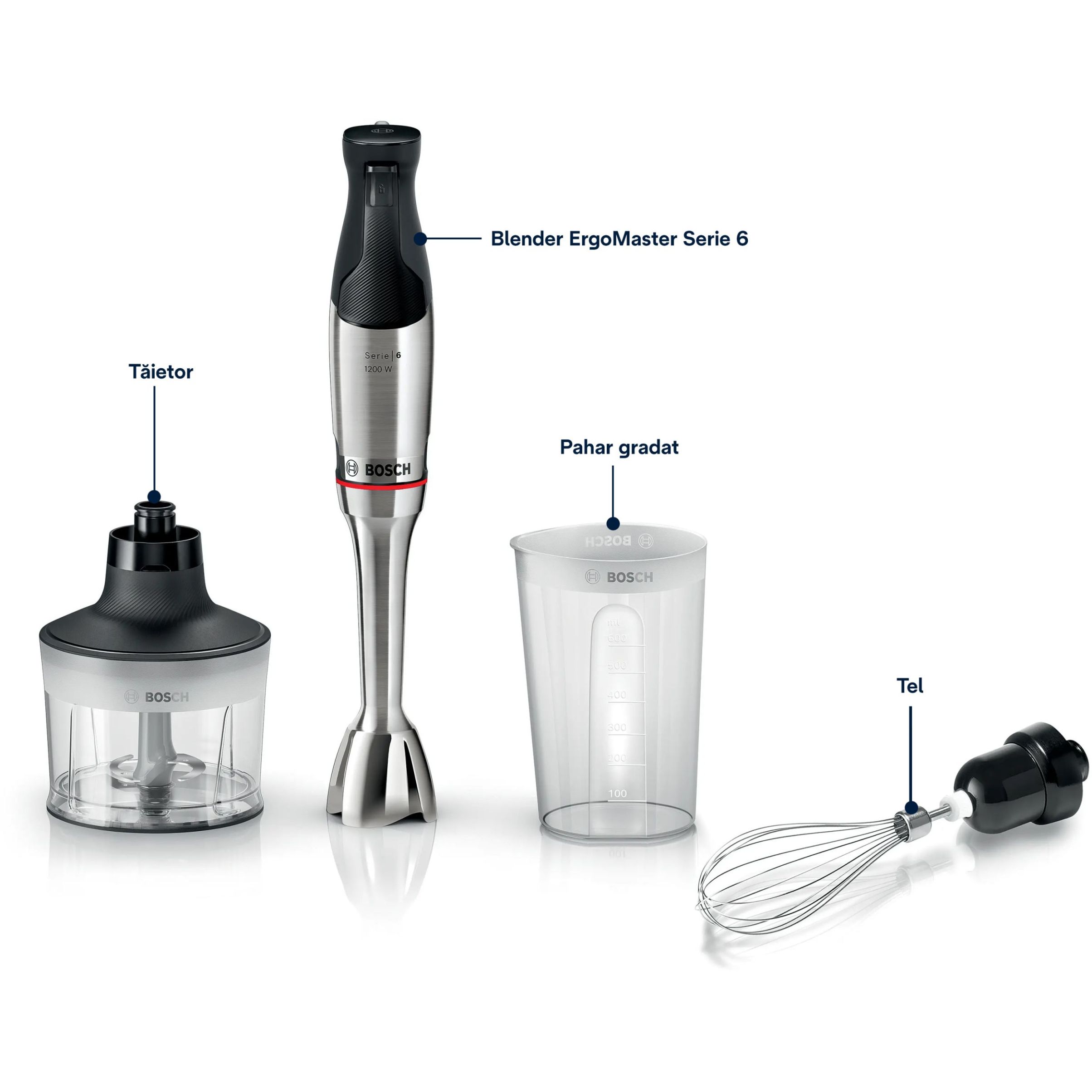 Blender de mână BOSCH Serie 6 ErgoMaster MSM6M831, 1200W, Inox