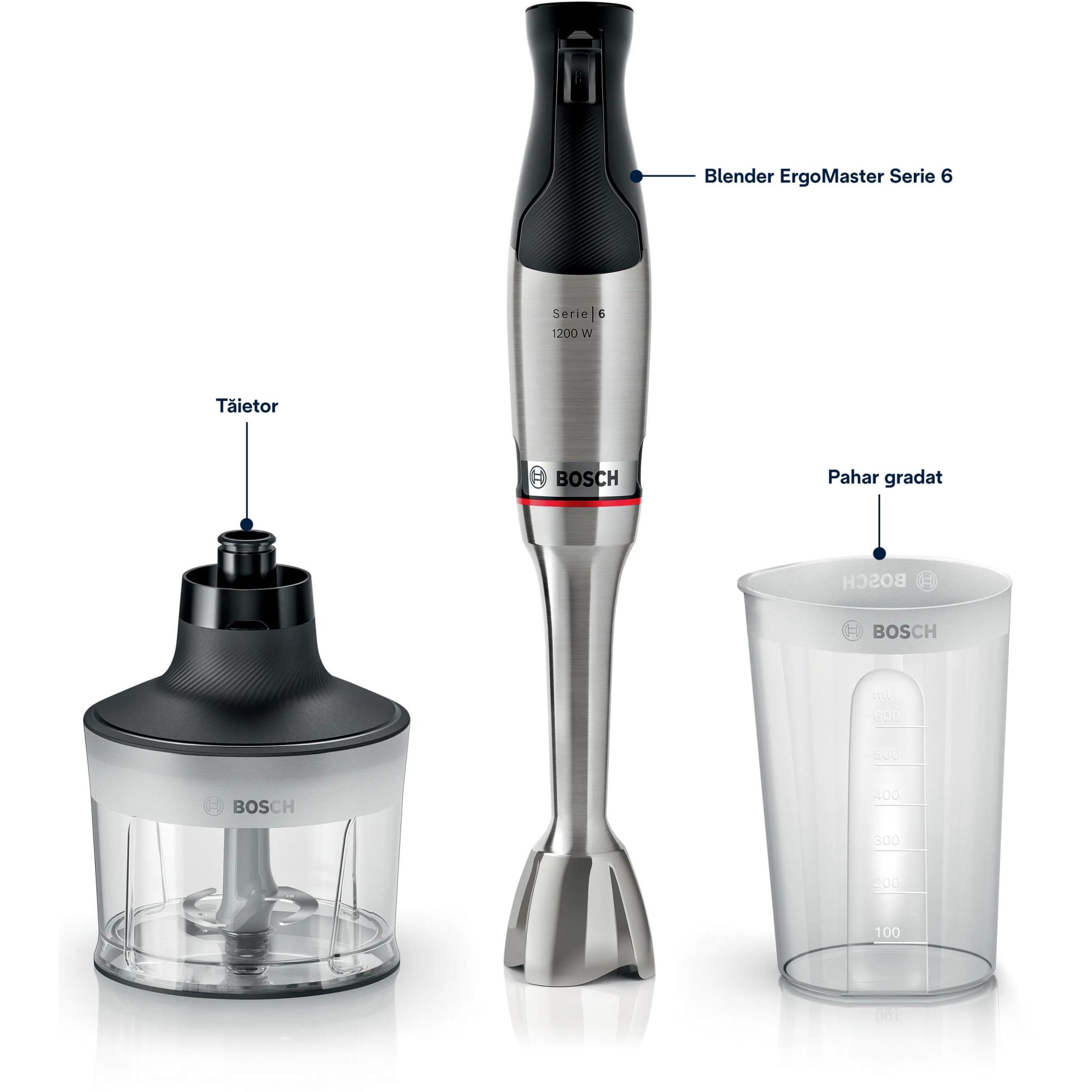 Blender de mână BOSCH Serie 6 ErgoMaster MSM6M830, 1200W, Inox