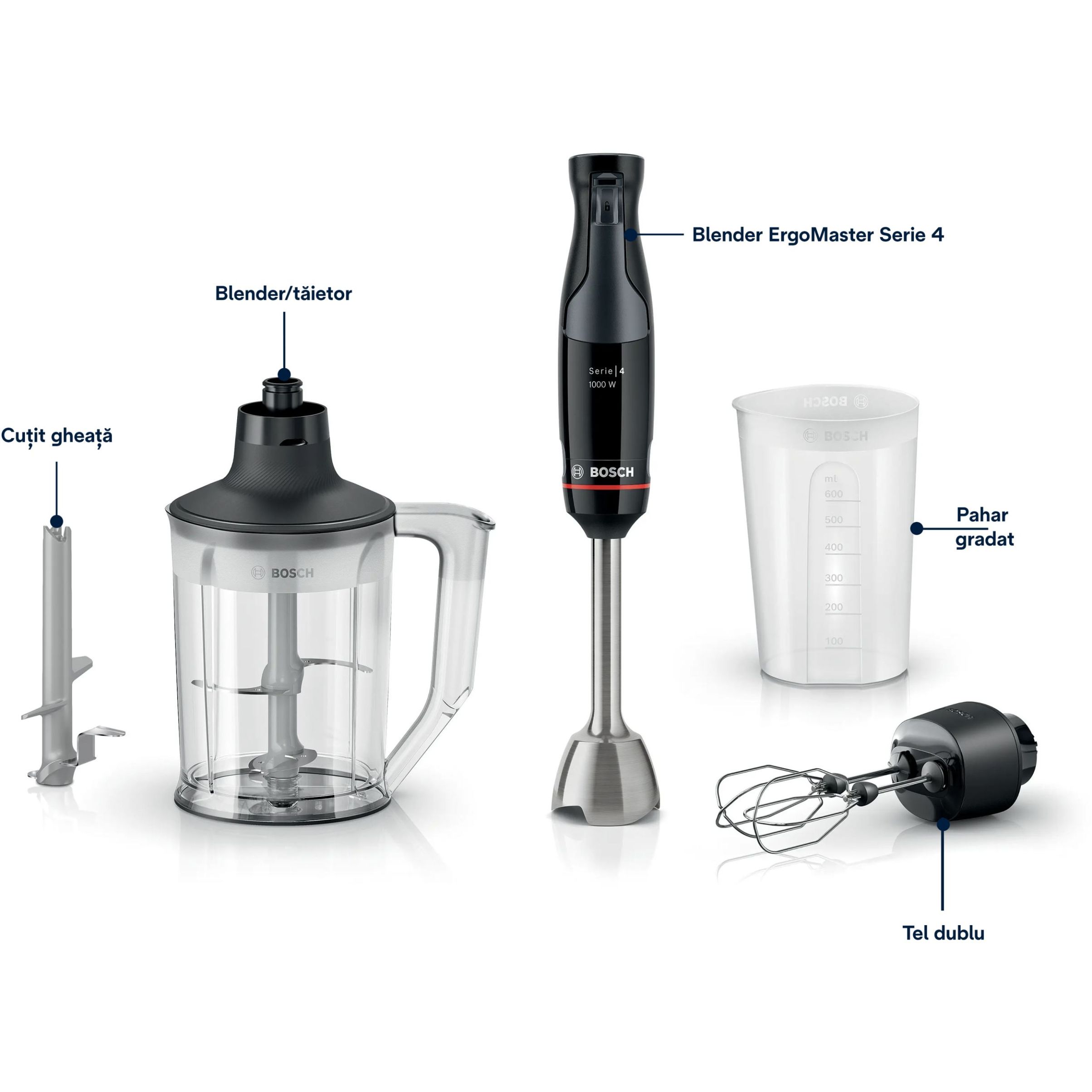 Blender de mână BOSCH Serie 4 ErgoMaster MSM4B654, 1000W, Antracit