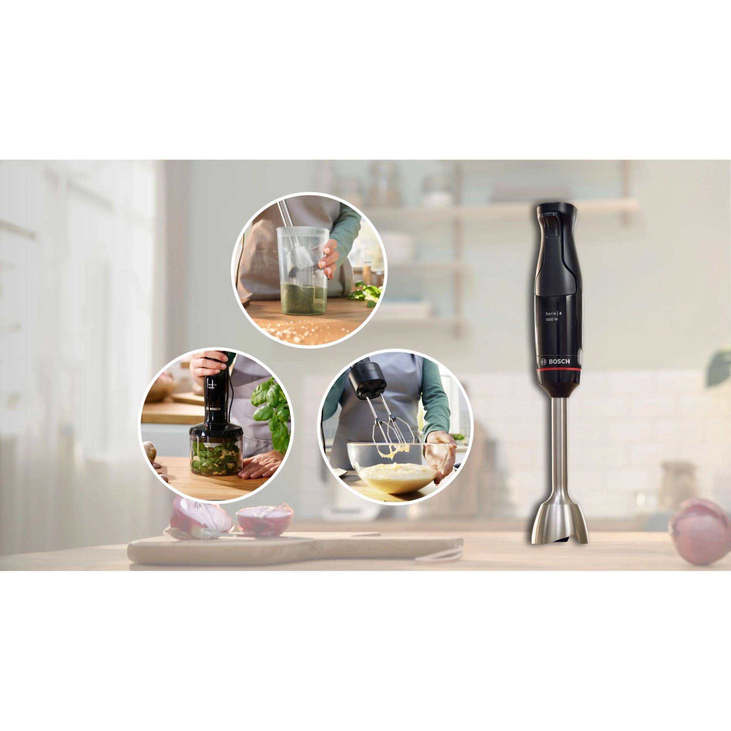 Blender de mână BOSCH Serie 4 ErgoMaster MSM4B624, 1000W, Piano Black