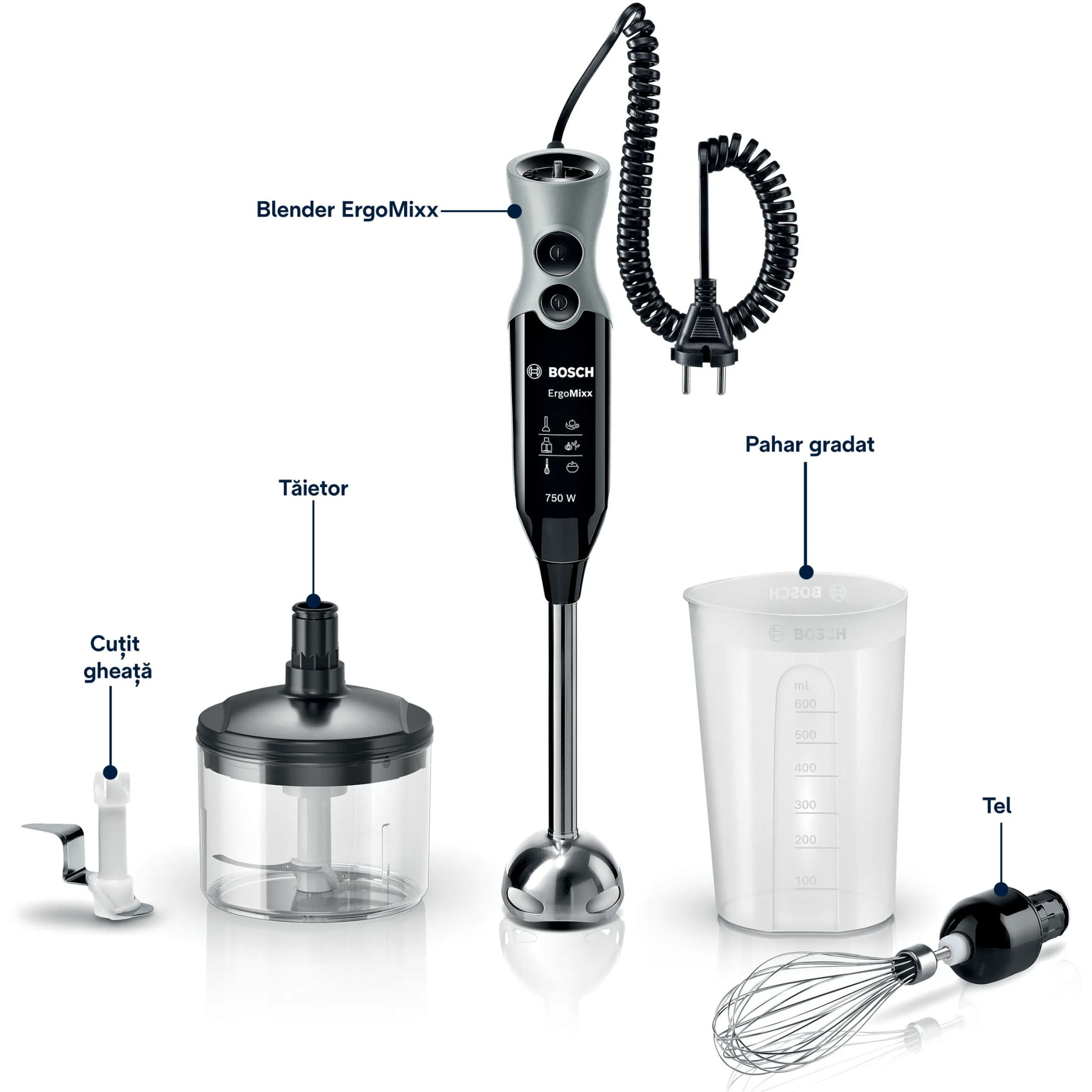 Blender de mână BOSCH ErgoMixx MSM67170, 750W