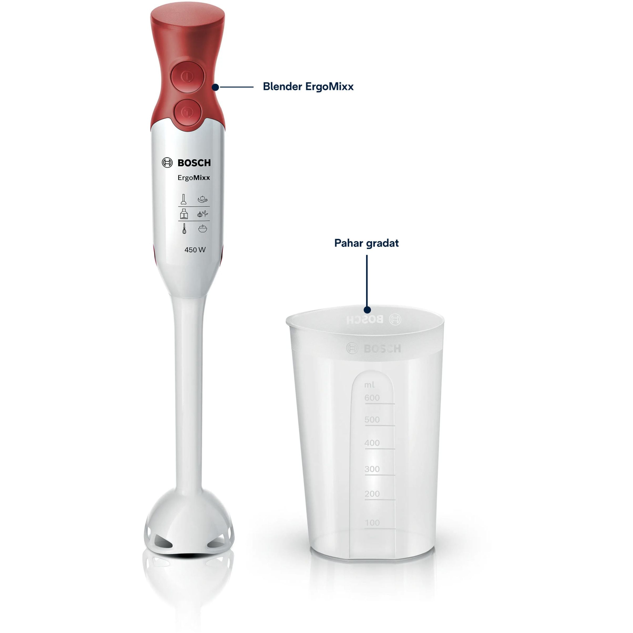 Blender de mână BOSCH ErgoMixx MSM64010, 450W, Alb