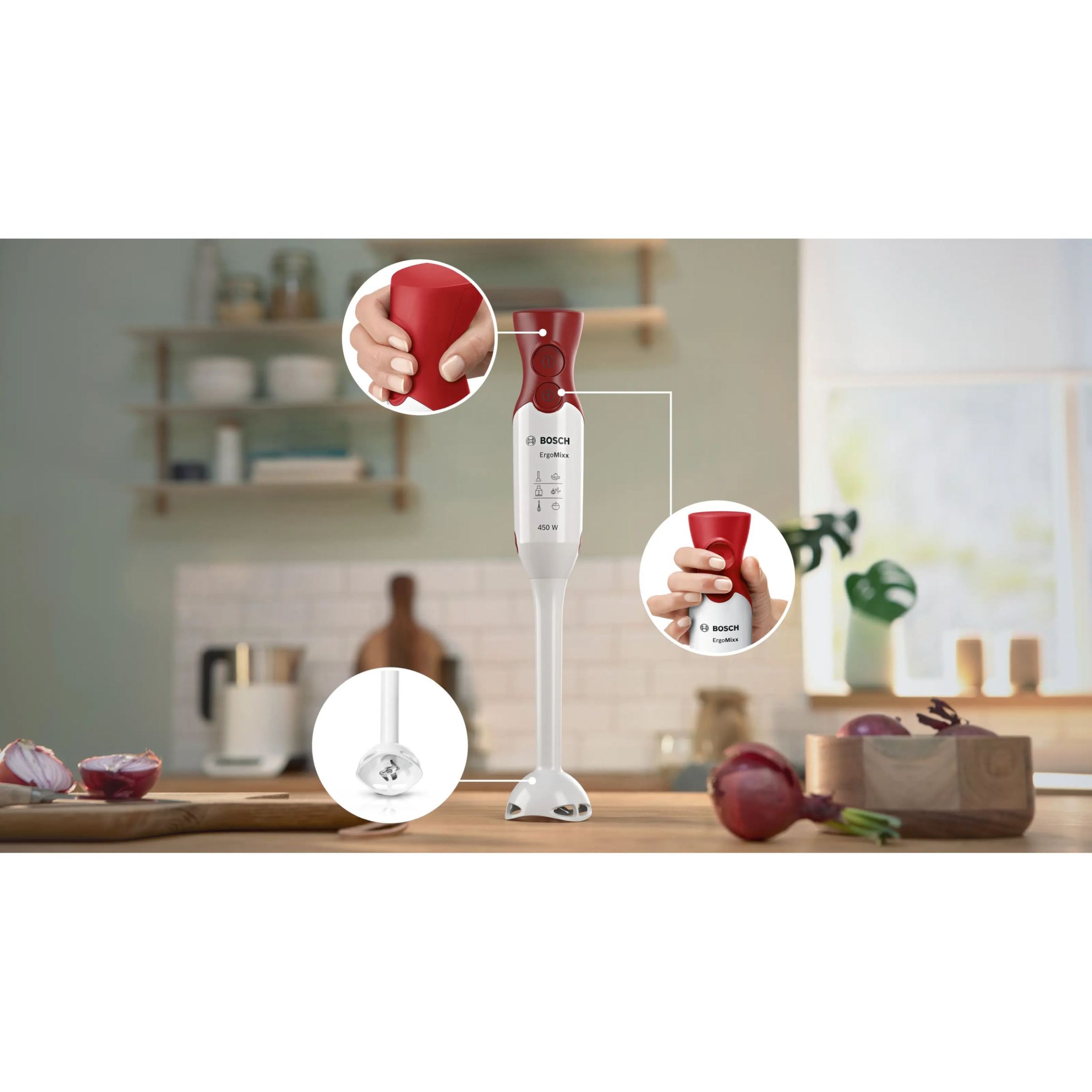 Blender de mână BOSCH ErgoMixx MSM64010, 450W, Alb