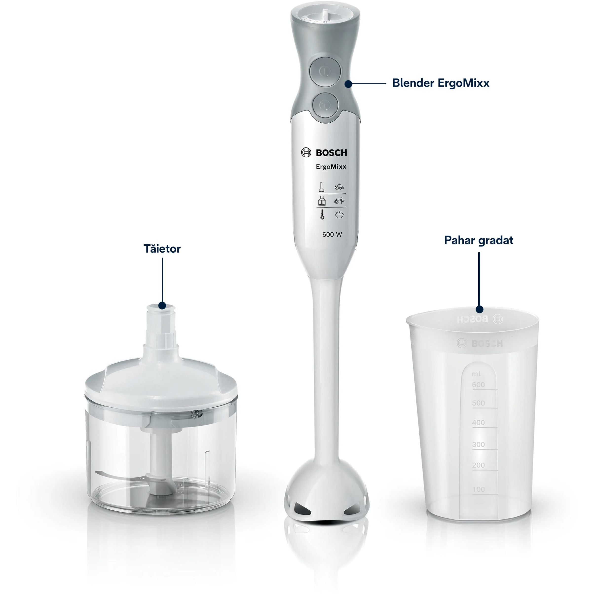 Blender de mână BOSCH ErgoMixx MSM66020, 600W, Alb