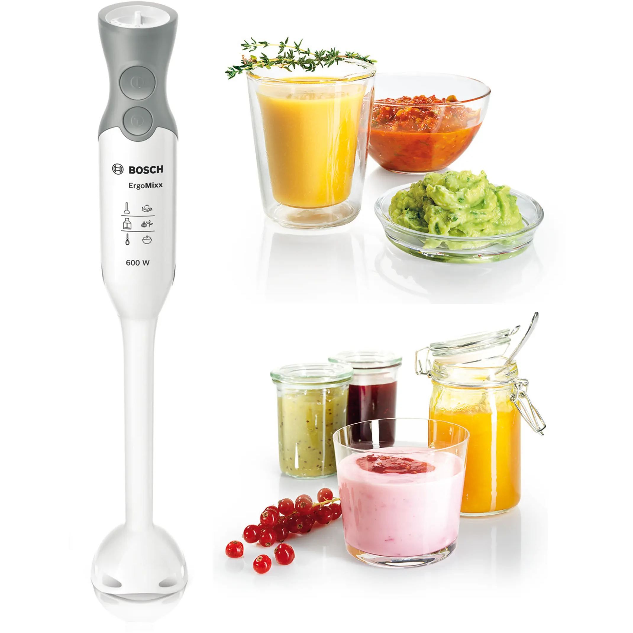 Blender de mână BOSCH ErgoMixx MSM66020, 600W, Alb