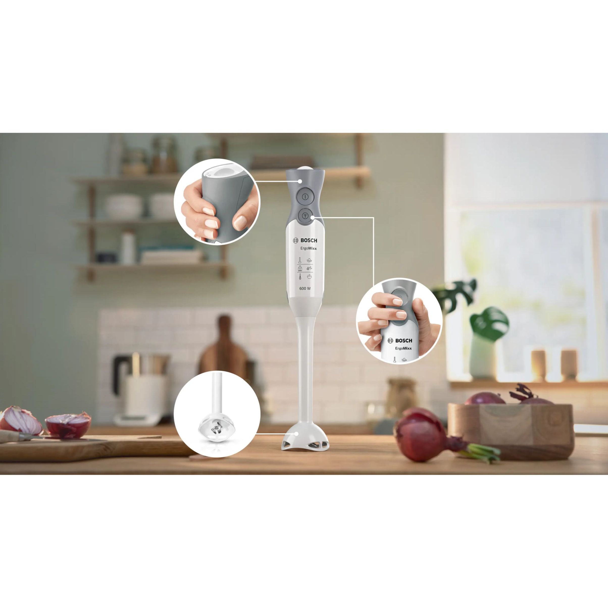 Blender de mână BOSCH ErgoMixx MSM66020, 600W, Alb