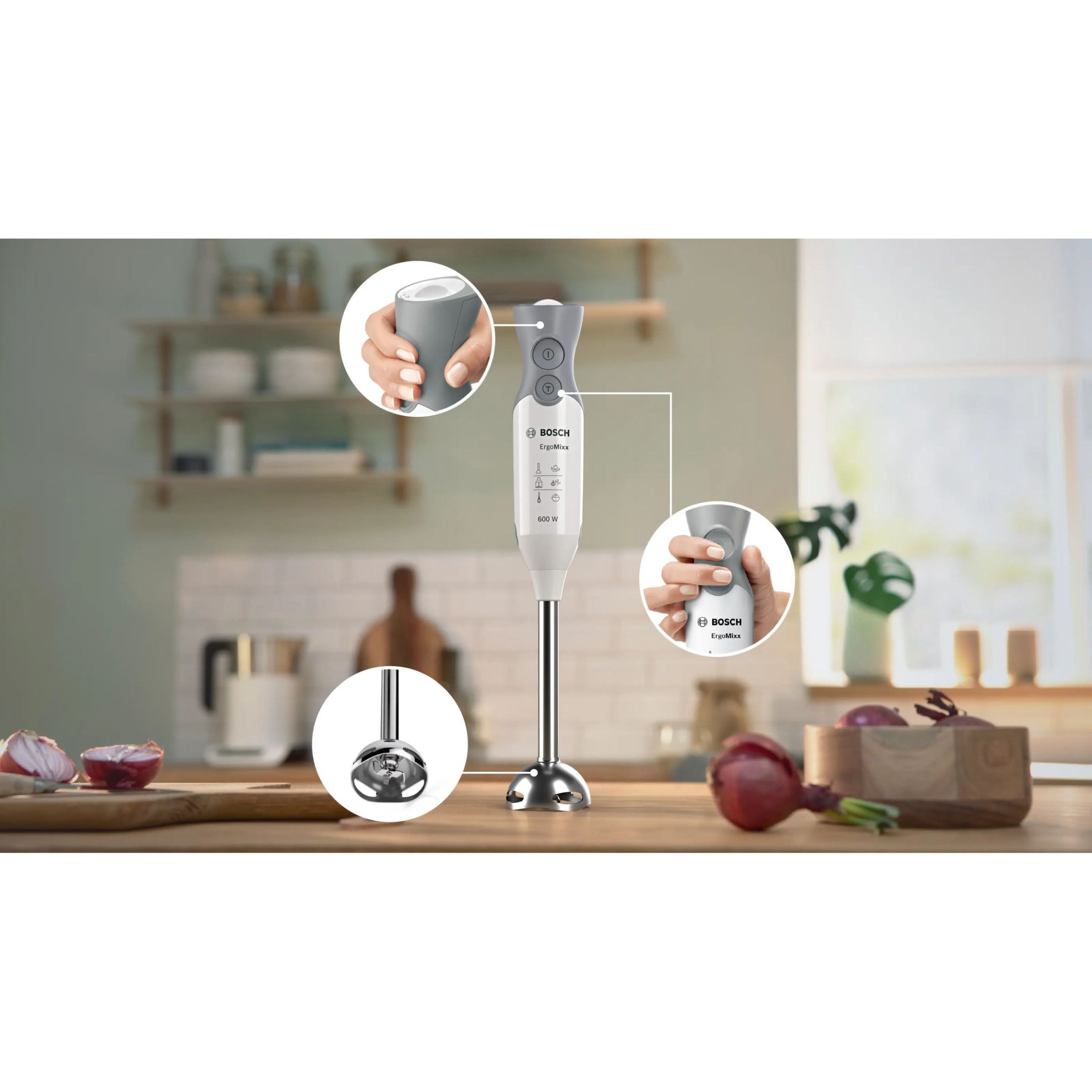 Blender de mână BOSCH ErgoMixx MSM66120, 600W, Alb