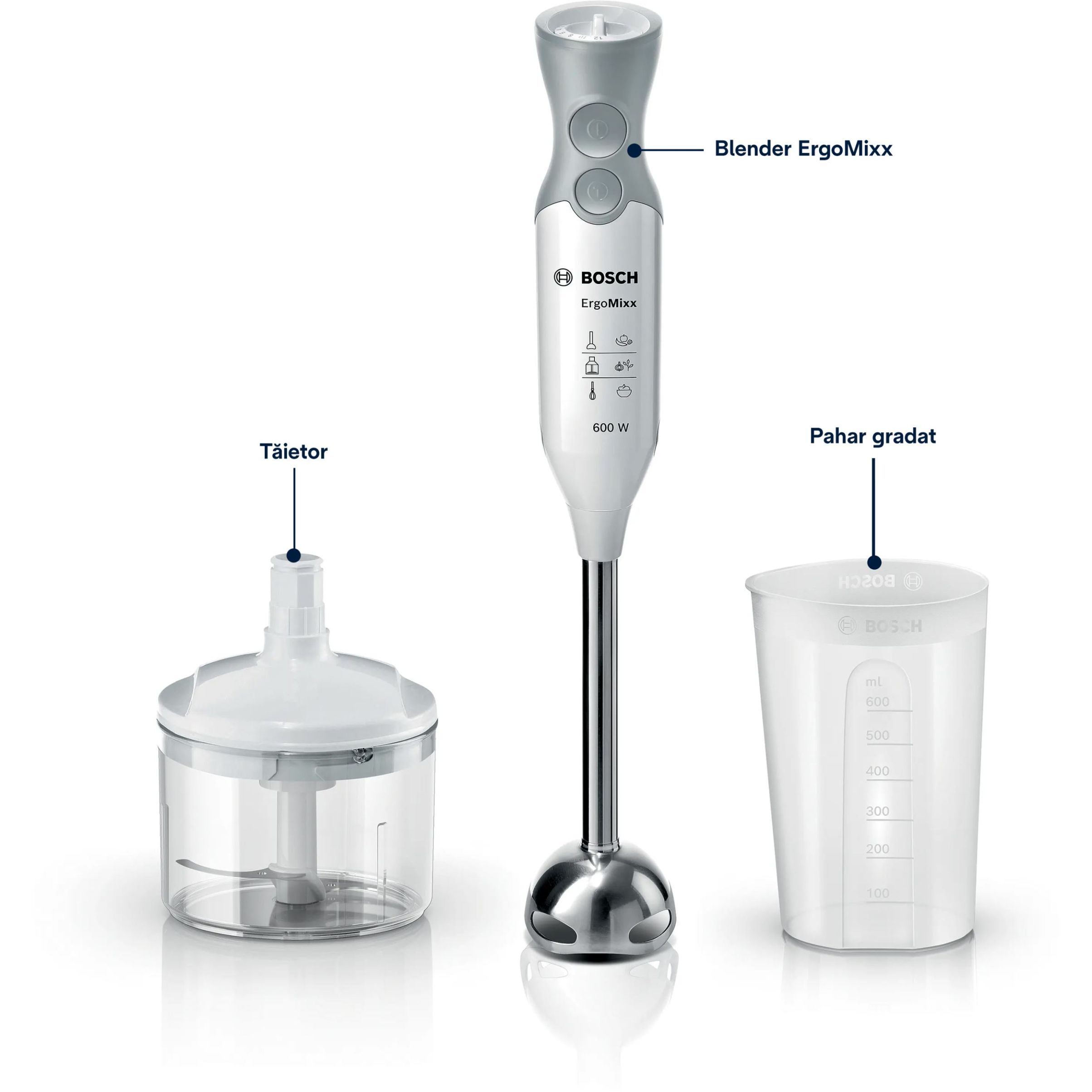 Blender de mână BOSCH ErgoMixx MSM66120, 600W, Alb
