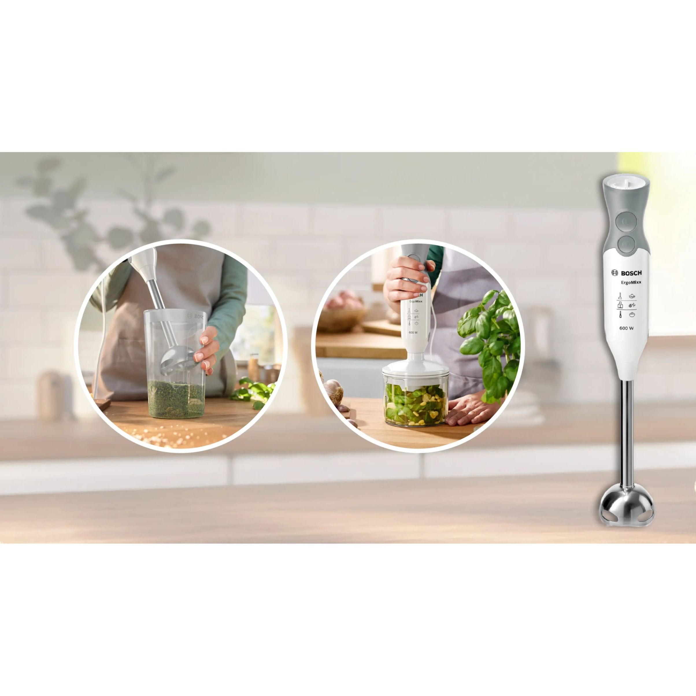 Blender de mână BOSCH ErgoMixx MSM66120, 600W, Alb