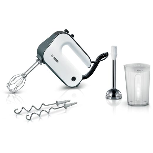 Mixer de mână BOSCH Styline MFQ49700  850W (5 trepte și Turbo)  Palete FineCreamer inox  Spirale inox  Picior blender  Vas mixare  Greutate redusă  Mâner soft touch  Cablu extensibil 140cm  G1.2kg