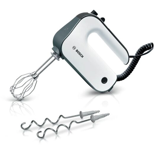 Mixer de mână BOSCH Styline MFQ49300  850W (5 trepte și Turbo)  Maximum 1060rpm  Palete FineCreamer inox  Spirale inox  Greutate redusă  Mâner soft touch  Cablu extensibil 140cm  1.2kg  65dBA