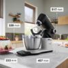 Robot de bucătărie planetar BOSCH Serie 8 MUMS8 Scale MUMS8ZS13, 1800W (7 trepte), Bol inox șlefuit 6l cu mânere, Set patiserie, Cântar, Cronometru, SoftStart, AirCooling, Carcasă metalică, Pearl Silver