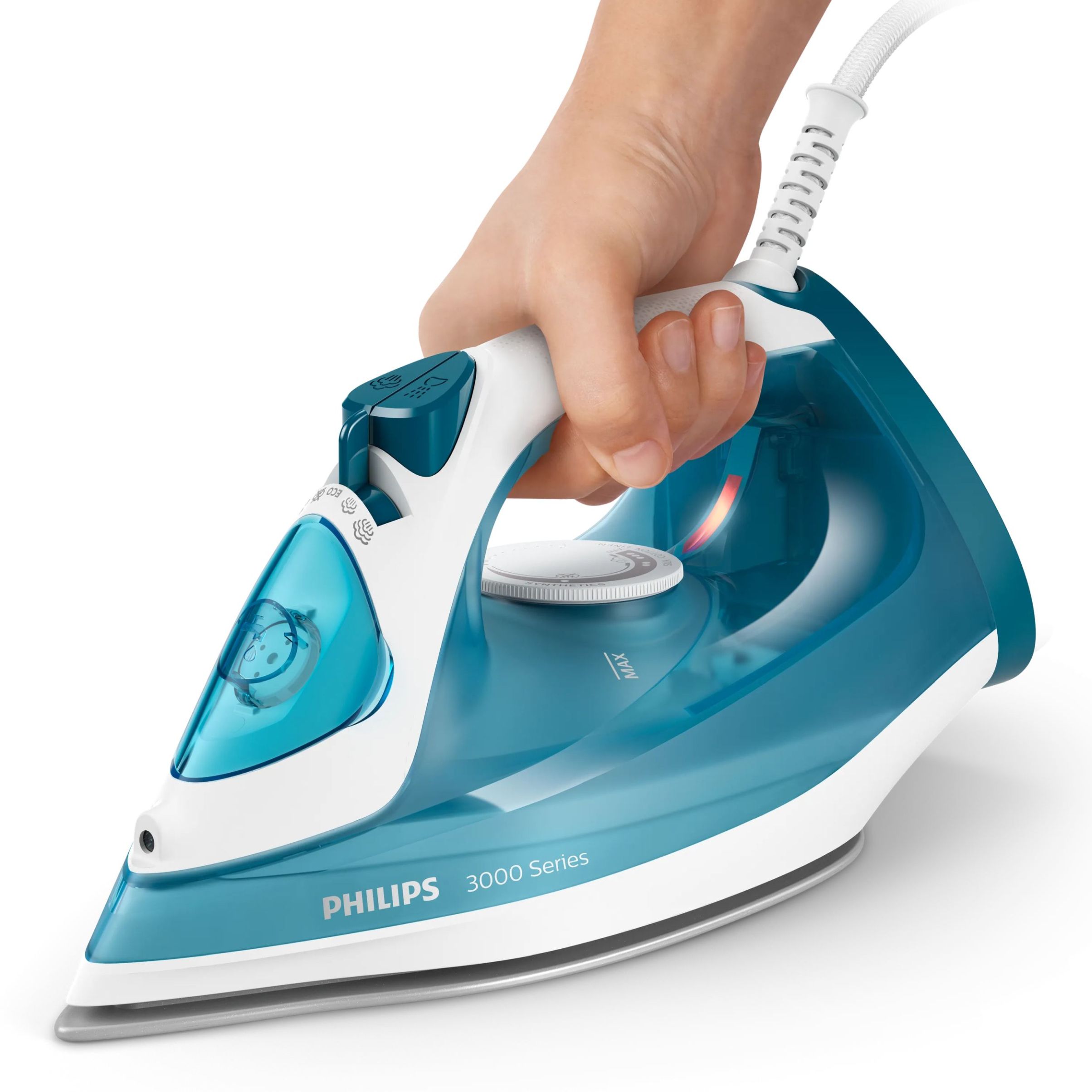 Fier de călcat cu abur Philips Seria 3000 DST3011/20, 2100W, Continuu 30g/min, Jet 140g, Rezervor 300ml, Talpă Ceramică, C1.9m, G1.27kg, Light Blue