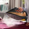 Fier de călcat cu abur Philips Azur Seria 7000 DST7040/80, 2800W, Continuu 50g/min, Jet 250g, Rezervor 300ml, Talpă SteamGlide Elite, Oprire automată, C2m, G1.82kg, Black and Gold