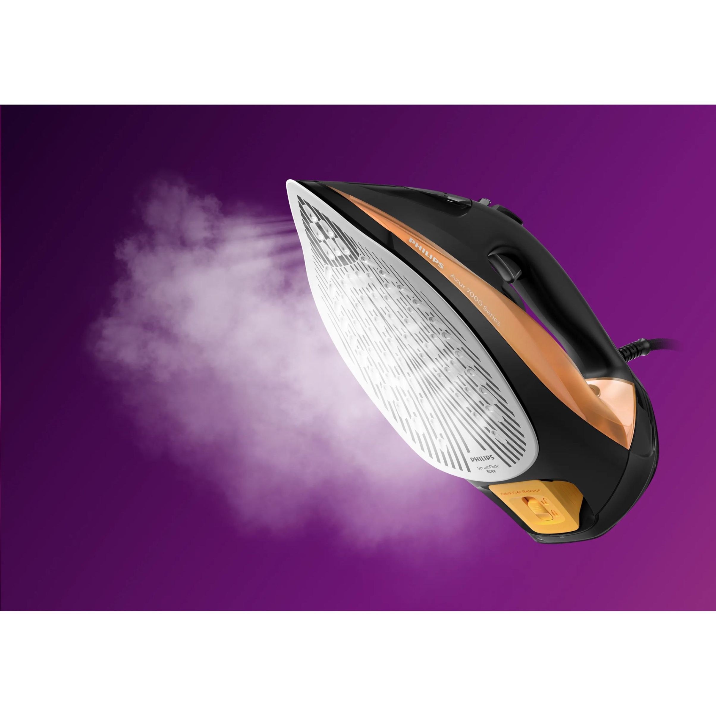 Fier de călcat cu abur Philips Azur Seria 7000 DST7040/80, 2800W, Continuu 50g/min, Jet 250g, Rezervor 300ml, Talpă SteamGlide Elite, Oprire automată, C2m, G1.82kg, Black and Gold
