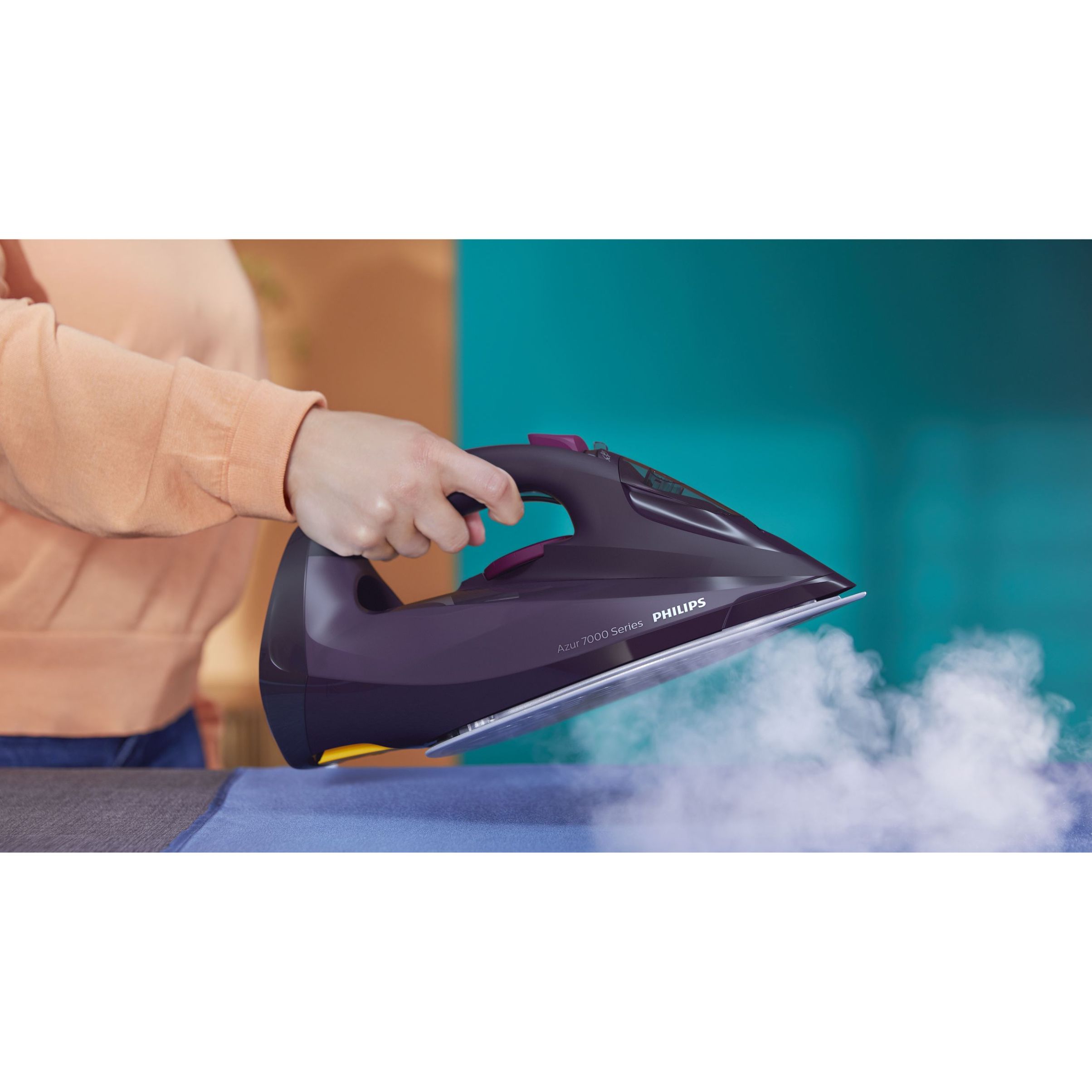 Fier de călcat cu abur Philips Azur Seria 7000 DST7061/30, 3000W, Continuu 55g/min, Jet 250g, Rezervor 300ml, Talpă SteamGlide Elite, Oprire automată, C2m, G1.82kg, Dark Magic Violet