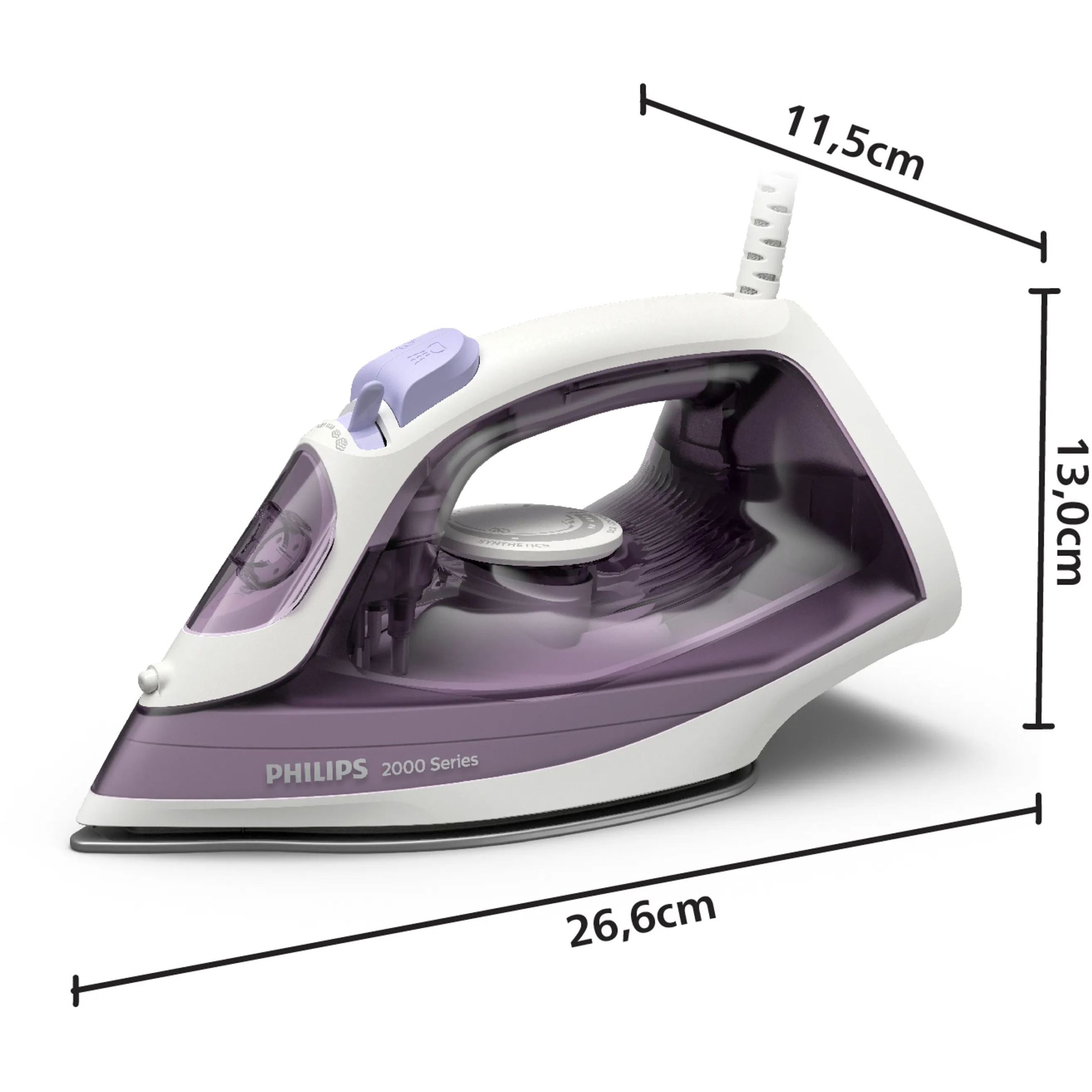 Fier de călcat cu abur Philips Seria 2000 DST2020/30, 2000W, Continuu 25g/min, Jet 110g, Rezervor 250ml, Talpă ceramică, C1.9m, G0.98kg, Light Purple
