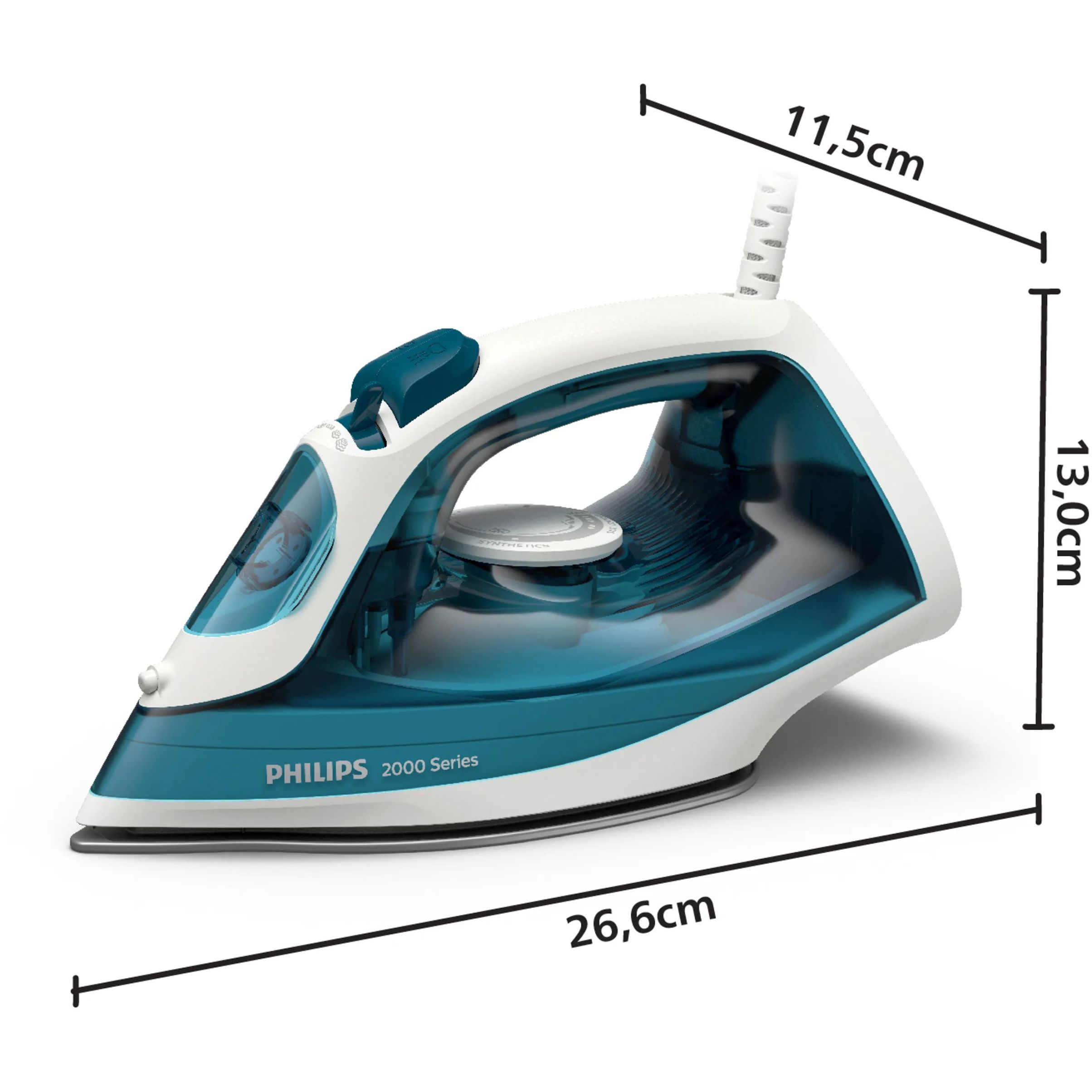 Fier de călcat cu abur Philips Seria 2000 DST2020/90, 2000W, Continuu 25g/min, Jet 110g, Rezervor 250ml, Talpă ceramică, C1.9m, G0.98kg, Petrol Blue