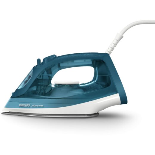 Fier de călcat cu abur Philips Seria 2000 DST2030/90  2000W  Continuu 25g/min  Jet 130g  Rezervor 250ml  Talpă ceramică  Oprire automată  C1.9m  G0.98kg  Petrol Blue