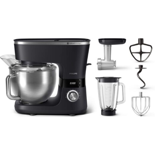 Robot de bucătărie planetar Philips Seria 7000 HR7962/21  1000W (8 trepte  Pulse)  Bol inox 5.5l  Blender sticlă 1.5l  ProKnead  Timer  Iluminare  Bază metalică  Protecție termică motor  HomeID  G9.93kg