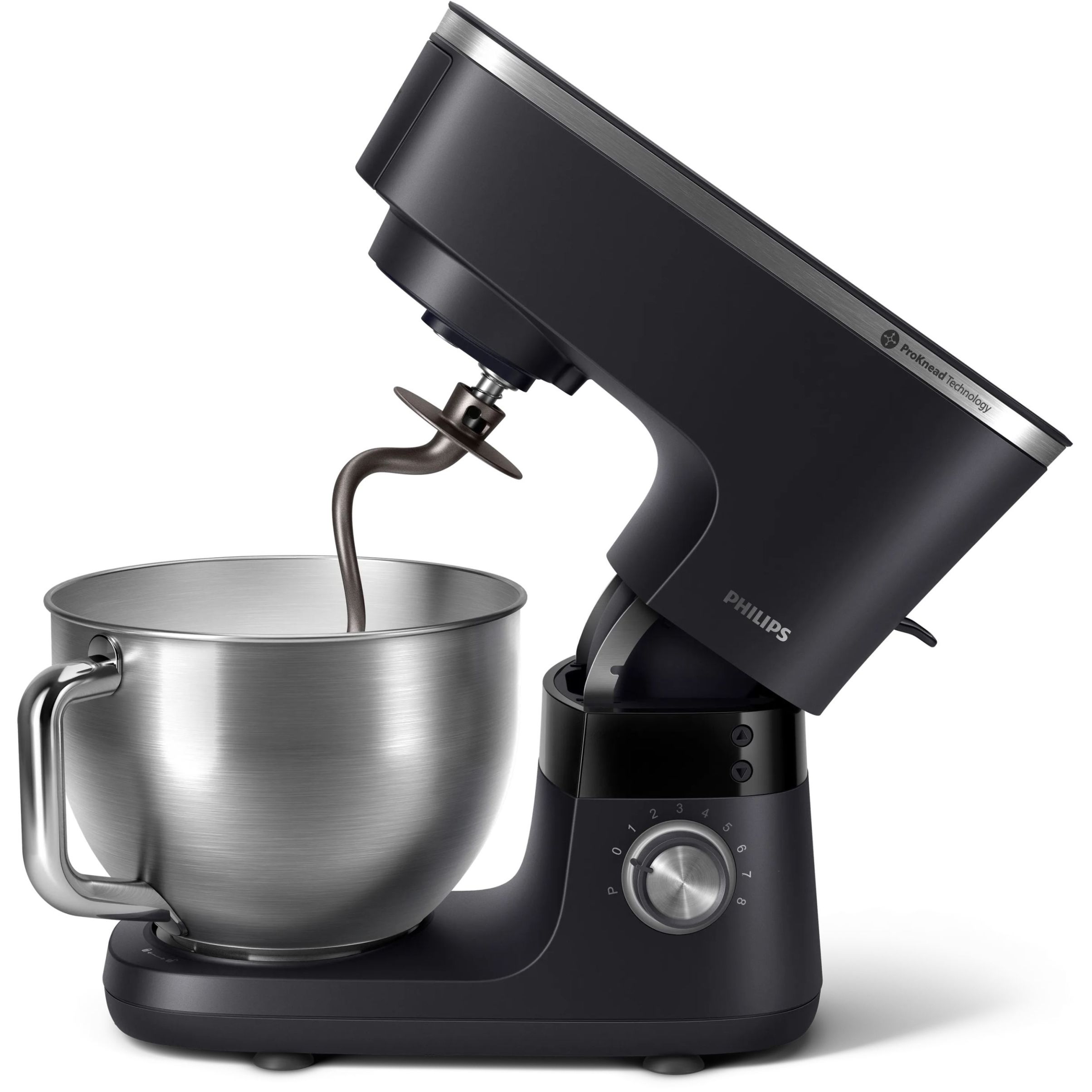 Robot de bucătărie planetar Philips Seria 7000 HR7962/21, 1000W (8 trepte, Pulse), Bol inox 5.5l, Blender sticlă 1.5l, ProKnead, Timer, Iluminare, Bază metalică, Protecție termică motor, HomeID, G9.93kg