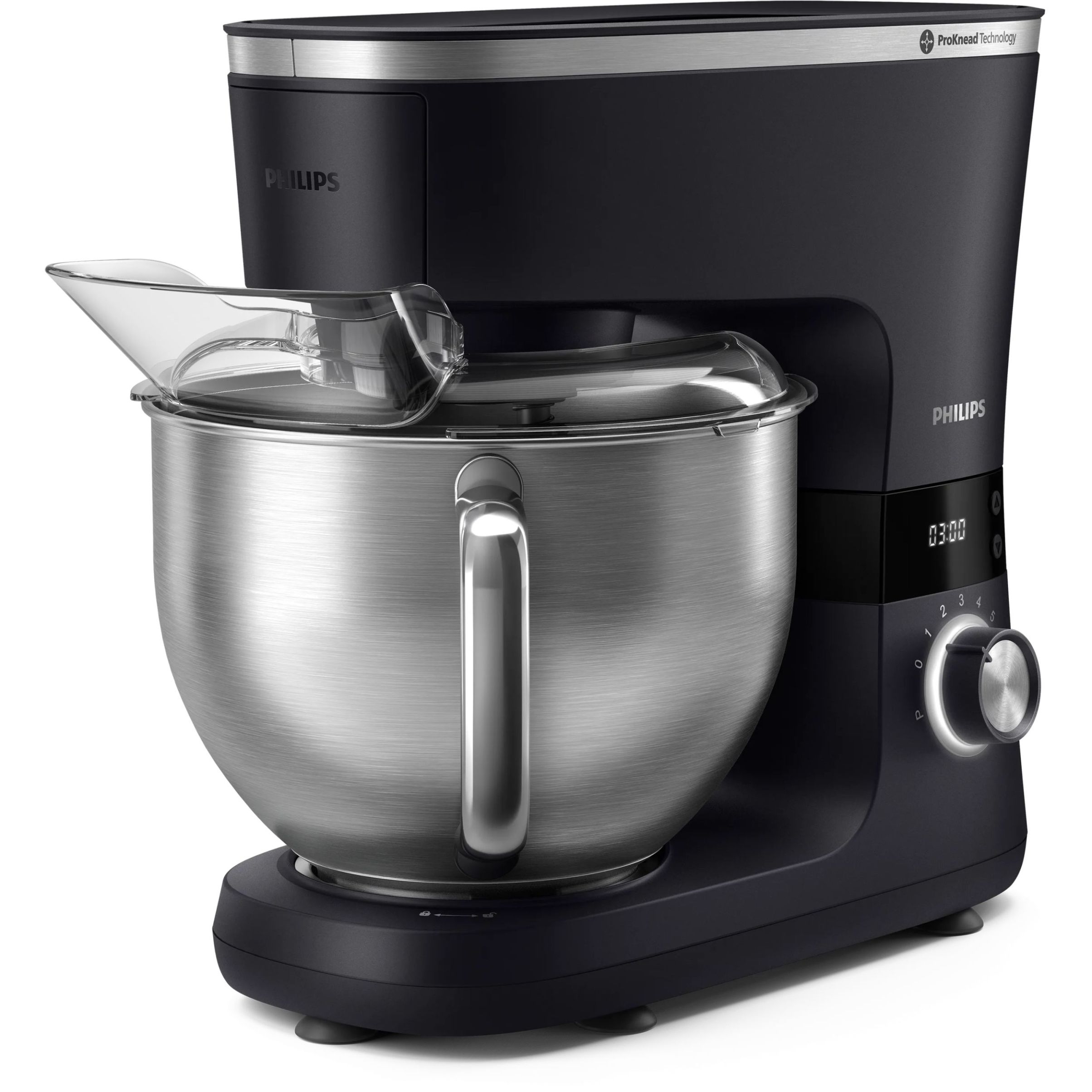 Robot de bucătărie planetar Philips Seria 7000 HR7962/21, 1000W (8 trepte, Pulse), Bol inox 5.5l, Blender sticlă 1.5l, ProKnead, Timer, Iluminare, Bază metalică, Protecție termică motor, HomeID, G9.93kg