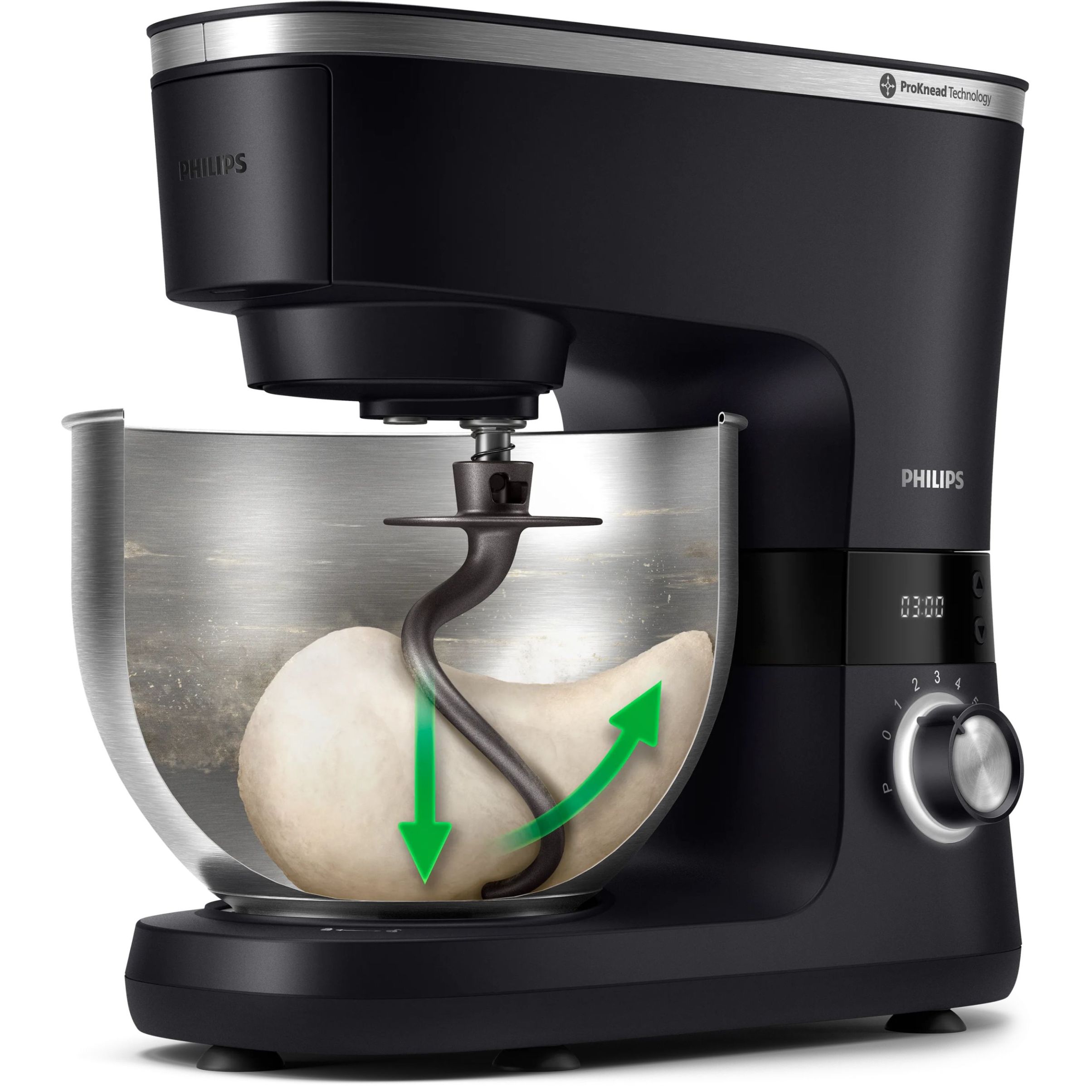 Robot de bucătărie planetar Philips Seria 7000 HR7962/21, 1000W (8 trepte, Pulse), Bol inox 5.5l, Blender sticlă 1.5l, ProKnead, Timer, Iluminare, Bază metalică, Protecție termică motor, HomeID, G9.93kg