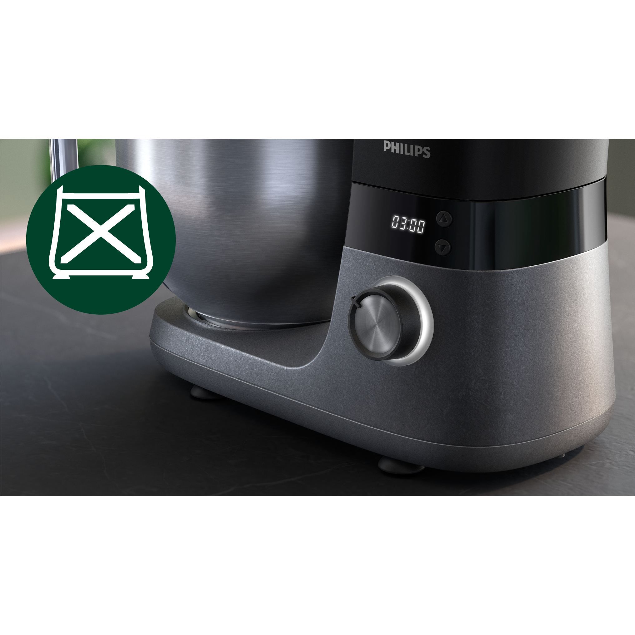 Robot de bucătărie planetar Philips Seria 7000 HR7962/21, 1000W (8 trepte, Pulse), Bol inox 5.5l, Blender sticlă 1.5l, ProKnead, Timer, Iluminare, Bază metalică, Protecție termică motor, HomeID, G9.93kg