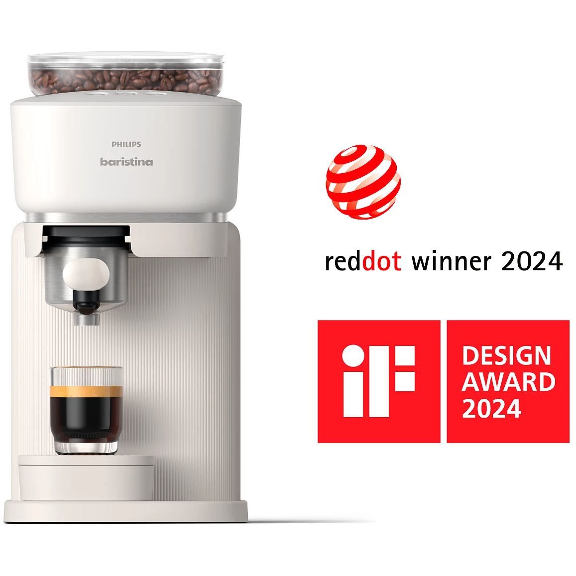 Espressor manual Philips Baristina BAR300/00  16 bar  Râșniță ceramică  Boabe 170gr  Rezervor 1.2l  Platformă pentru cești  Oprire automată  Espresso și Lungo  Portafiltru alb  Milky White